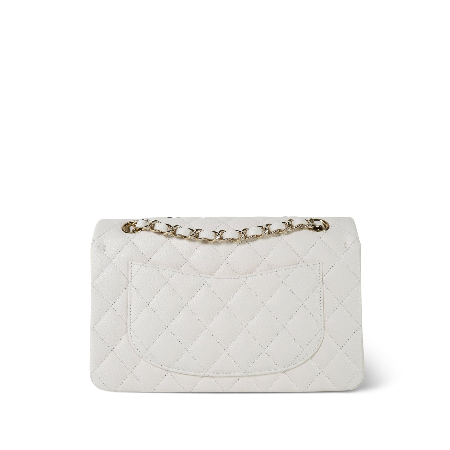21B White Caviar Quilted Classic Flap Small Light Gold Hardware