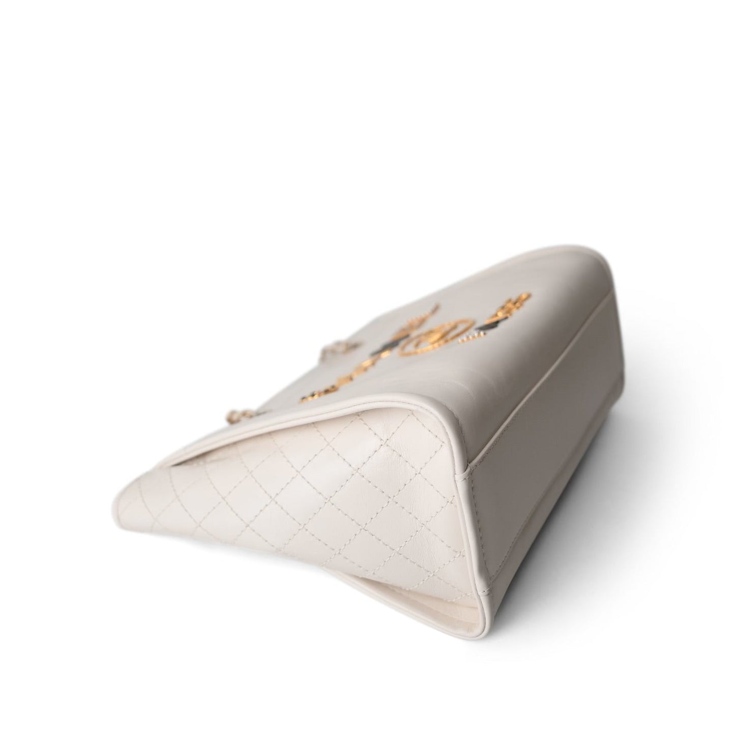 White Calfskin Quilted Embellished Deauville Tote Aged GHW