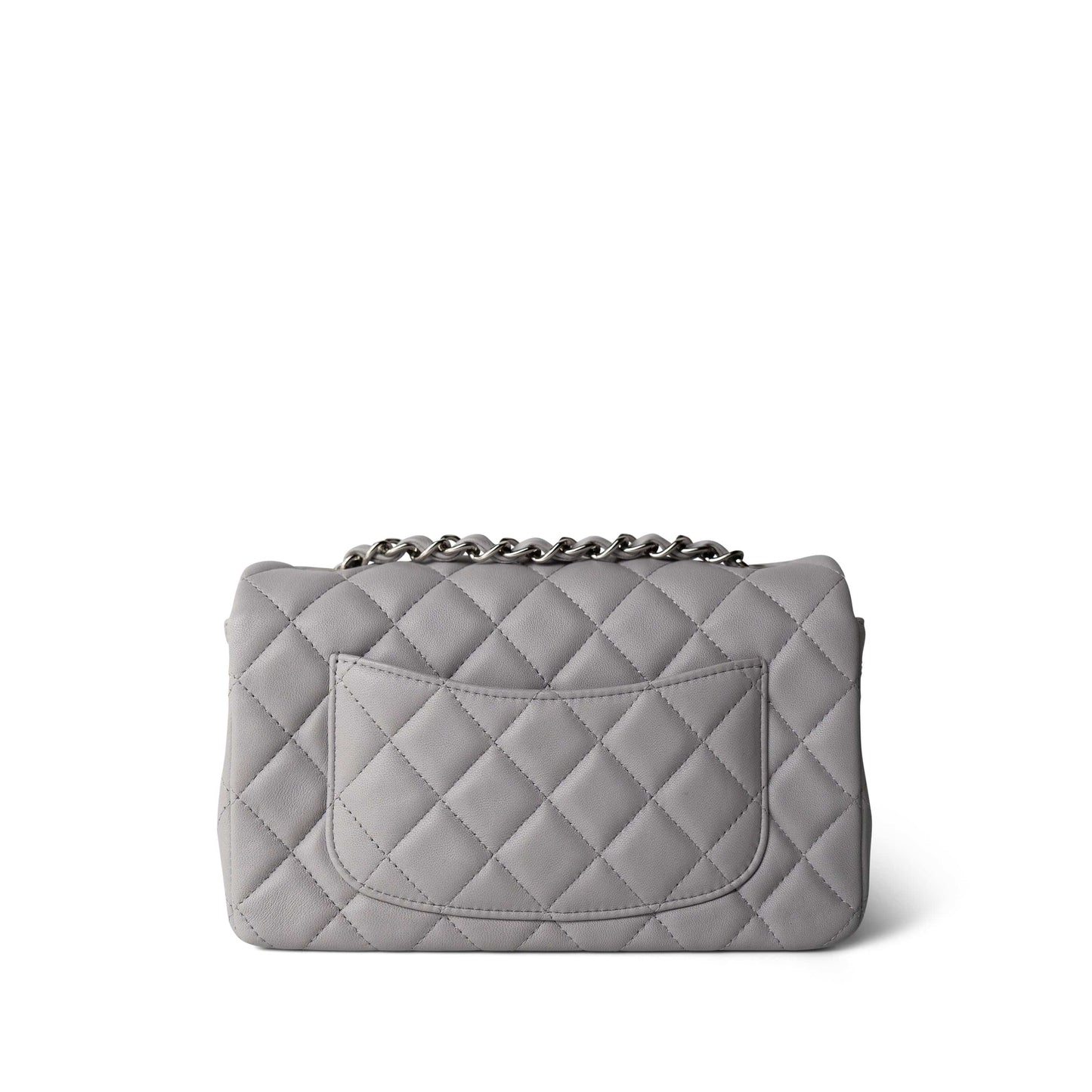 20C Light Grey Lambskin Quilted Mini Rectangular Flap Silver Hardware