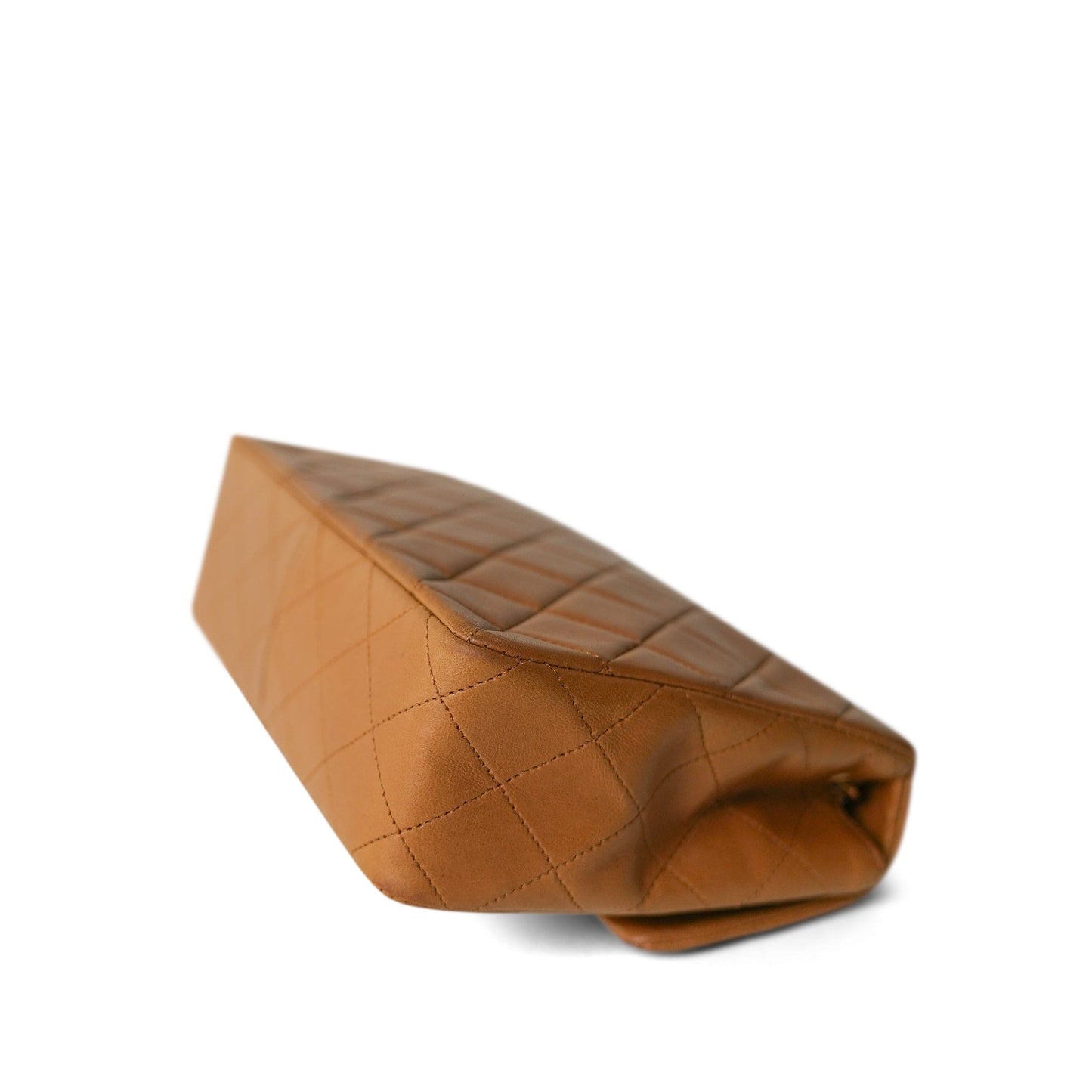 Vintage Caramel/Dark Brown Lambskin Quilted Square Flap Gold Hardware Mini