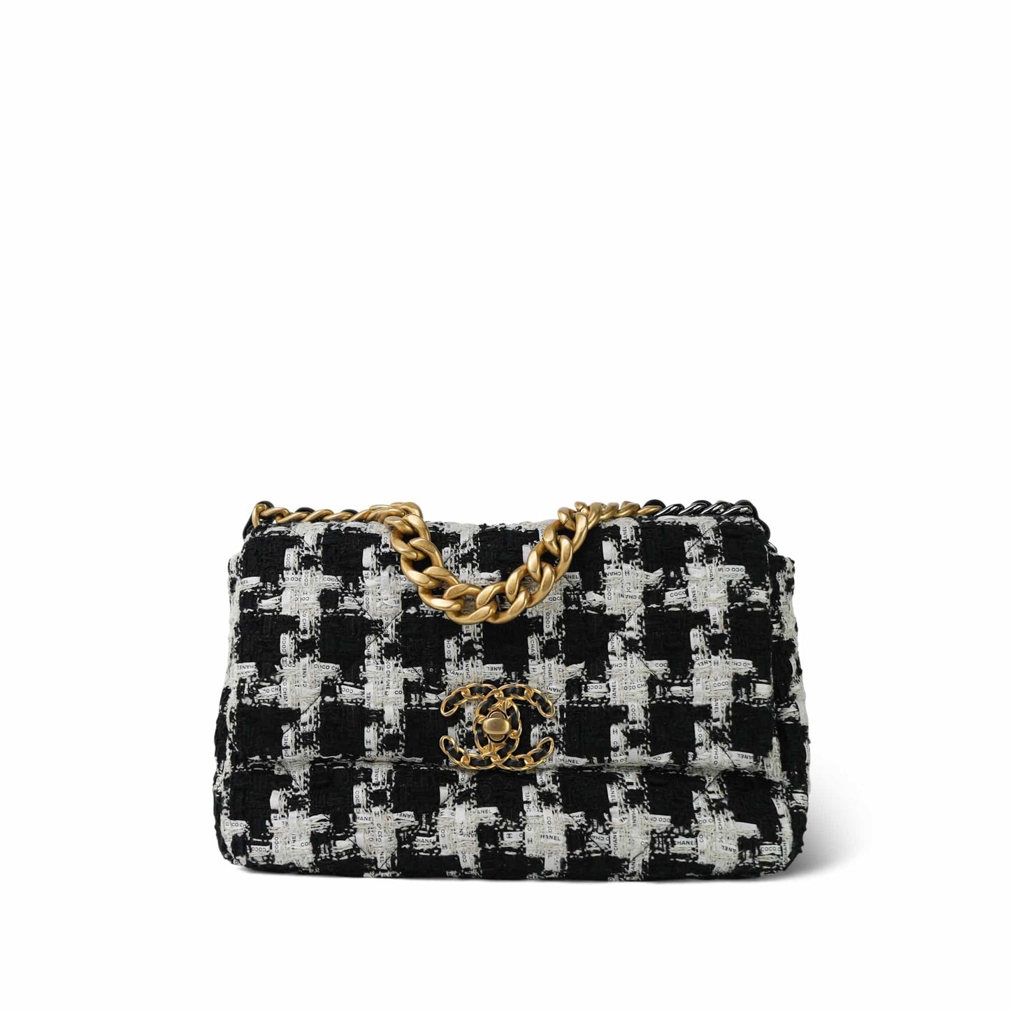 20S Ecru Black & White Tweed Quilted 19 Flap Small Mixed Hardware