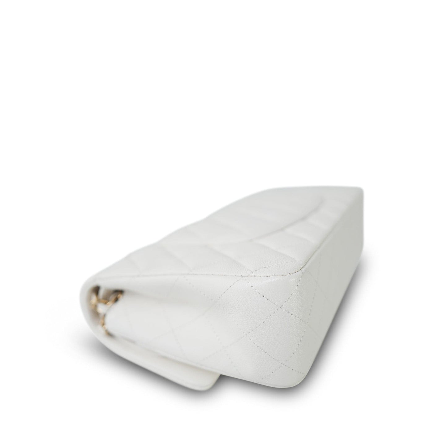 White Caviar Quilted Classic Flap Medium Light Gold Hardware