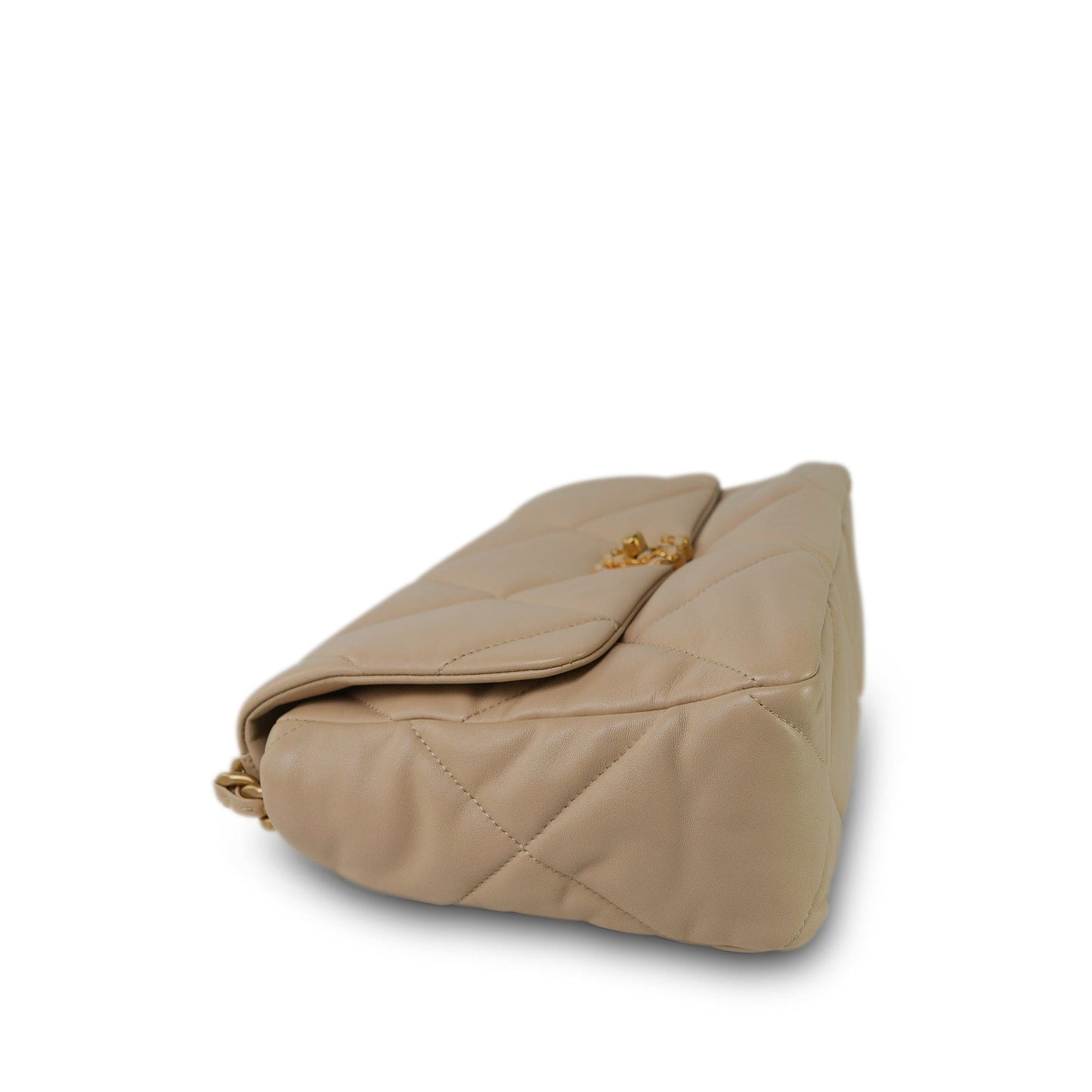 21B Beige Lambskin Quilted 19 Flap Medium/Large Mixed Hardware