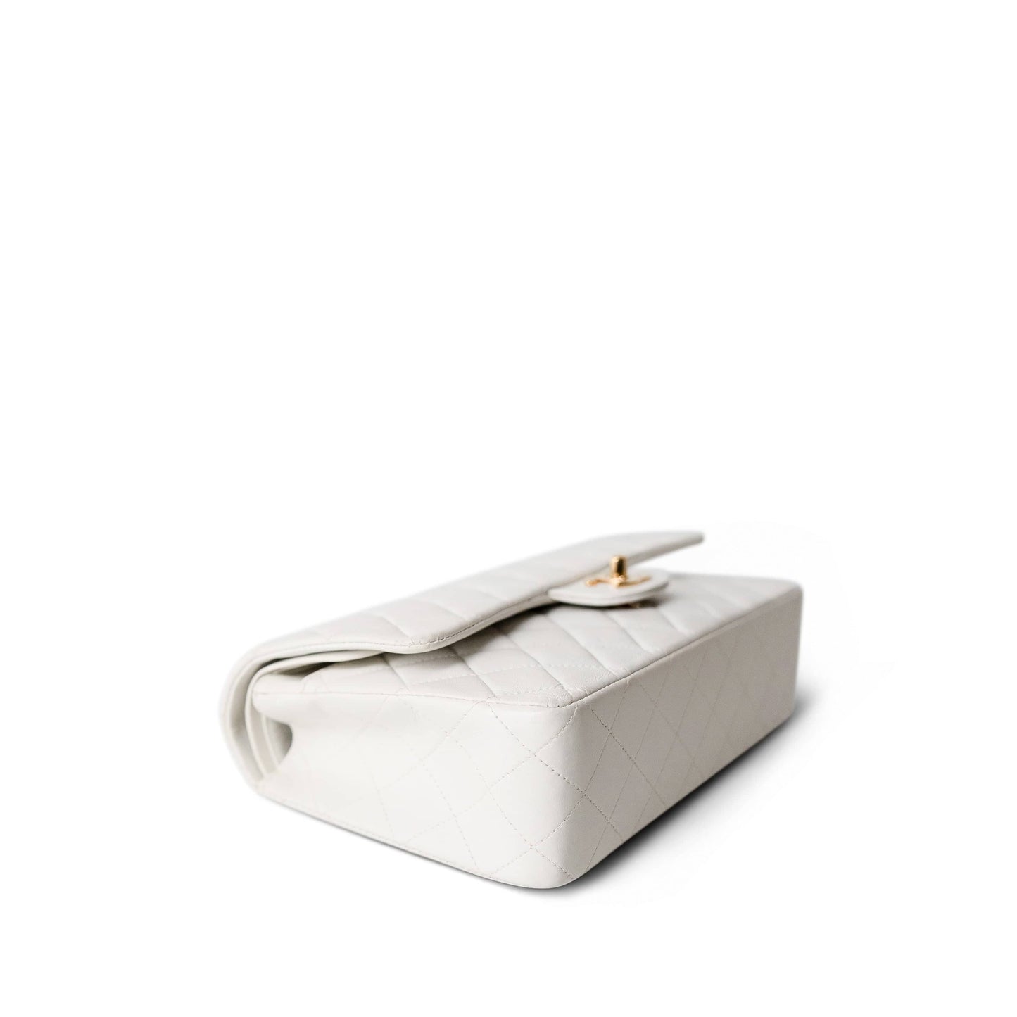 White Lambskin Quilted Classic Flap Medium Gold Hardware