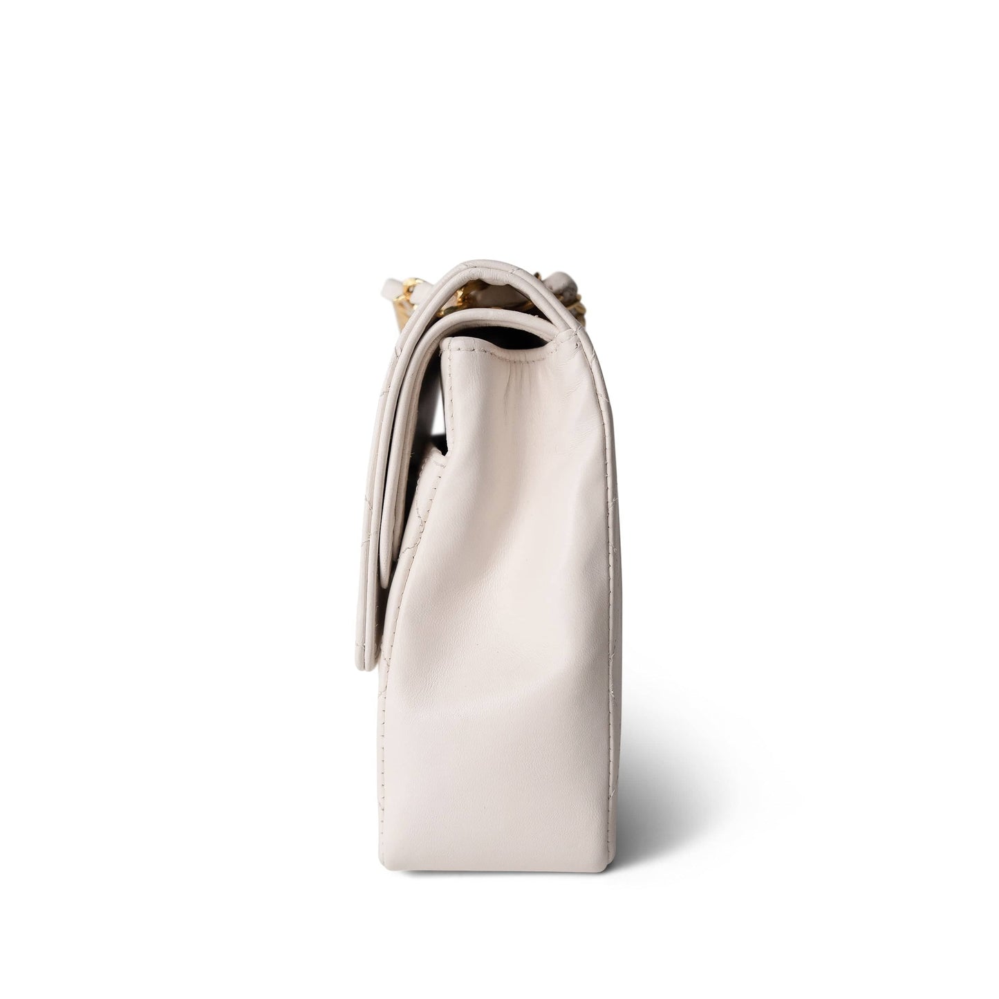 Vintage White Lambskin Quilted Double Flap Medium GHW