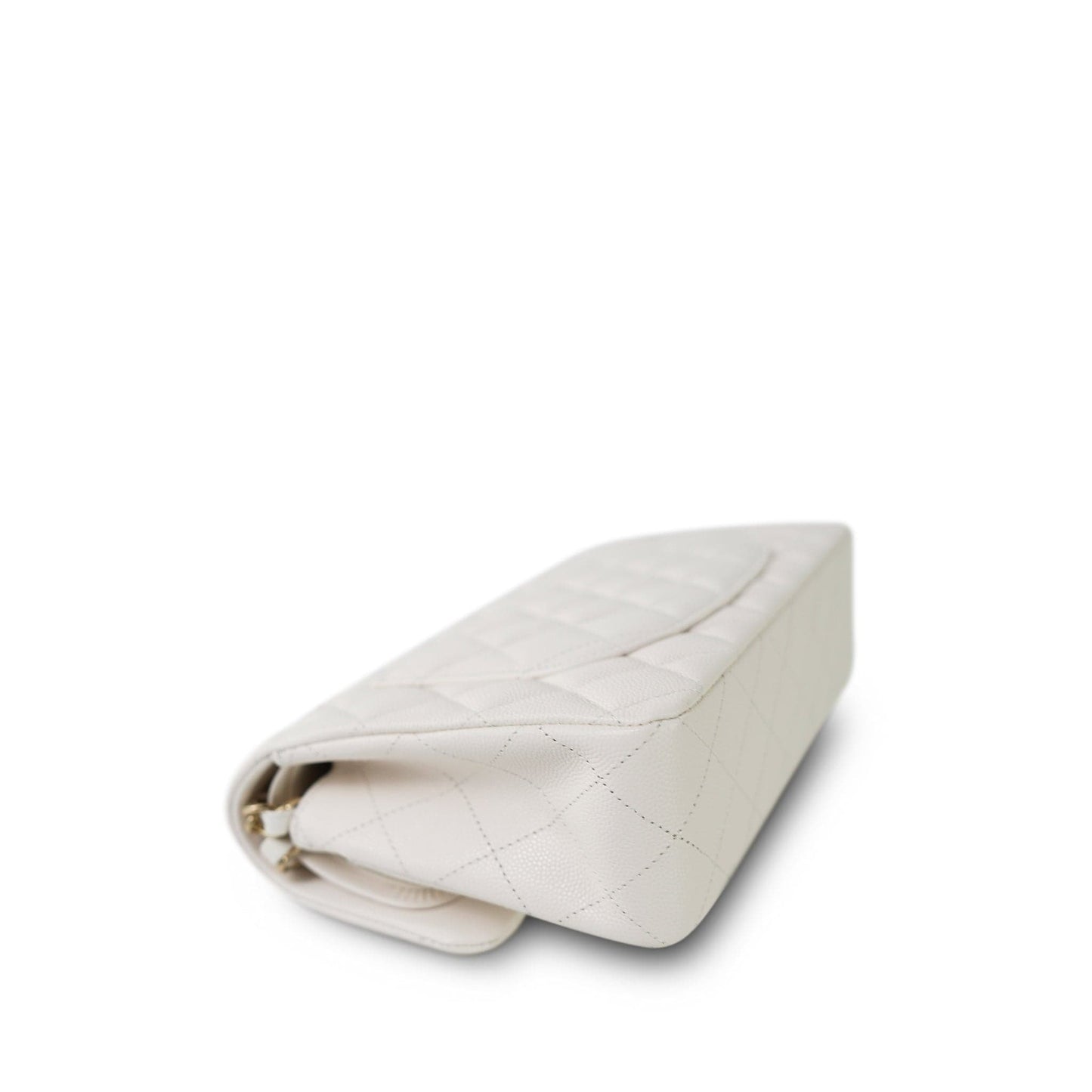 21B White Caviar Quilted Classic Flap Small Light Gold Hardware