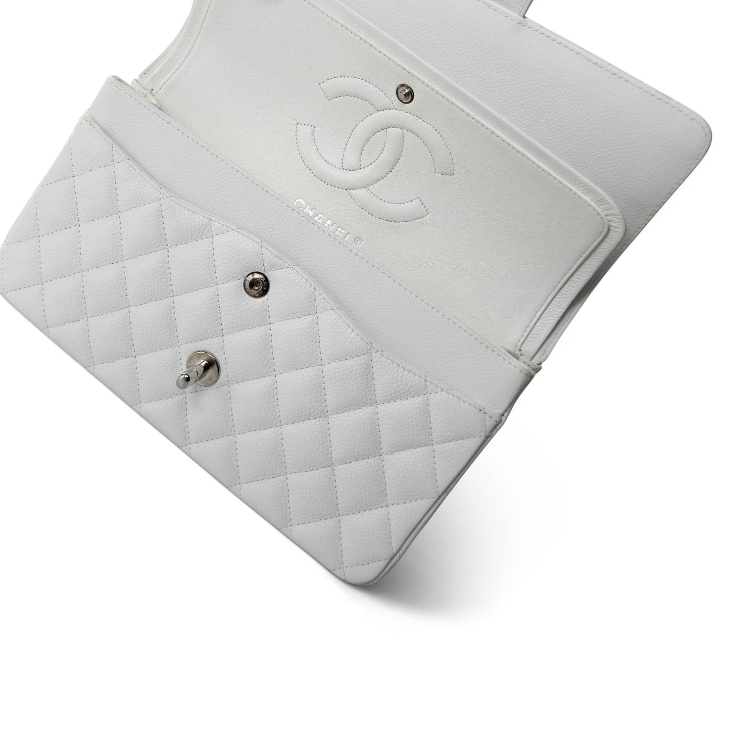 White Caviar Quilted Classic Flap Medium Silver Hardware