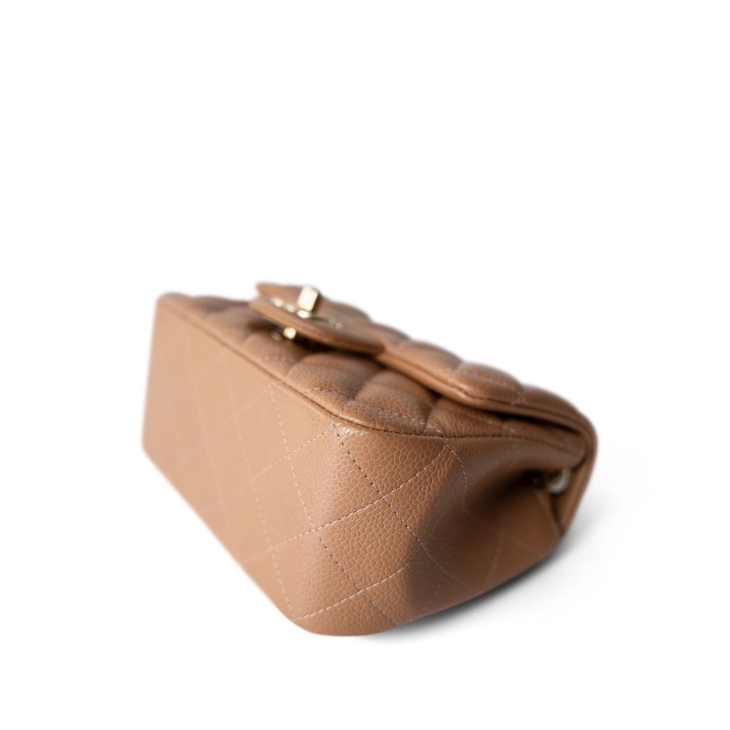 18S Beige Caviar Quilted Mini Square Flap Light Gold Hardware
