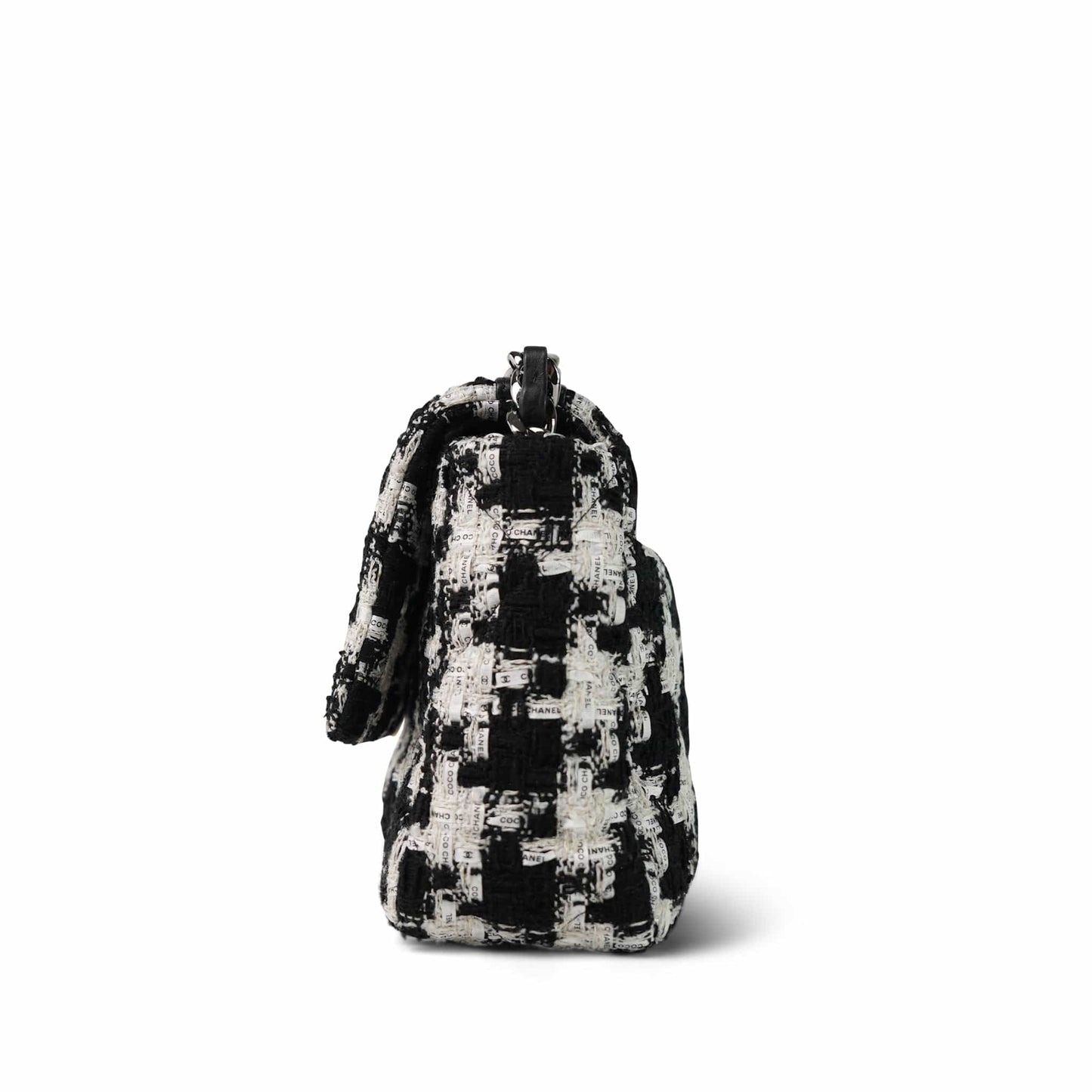 20S Ecru Black & White Ribbon Tweed Quilted 19 Flap Small Mixed Hardware