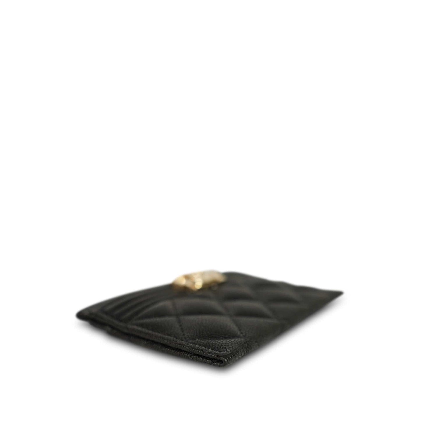 19K Black Caviar Quilted Boy Classic Card Holder LGHW