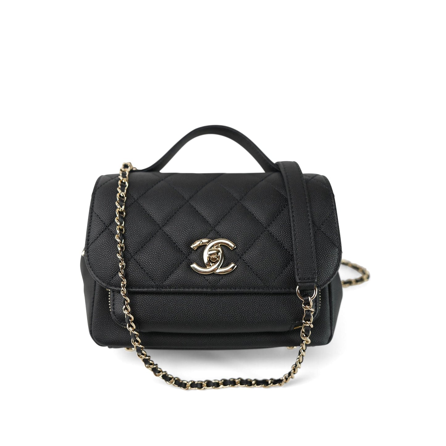 20B Black Caviar Quilted Business Affinity Flap Small Light Gold Hardware