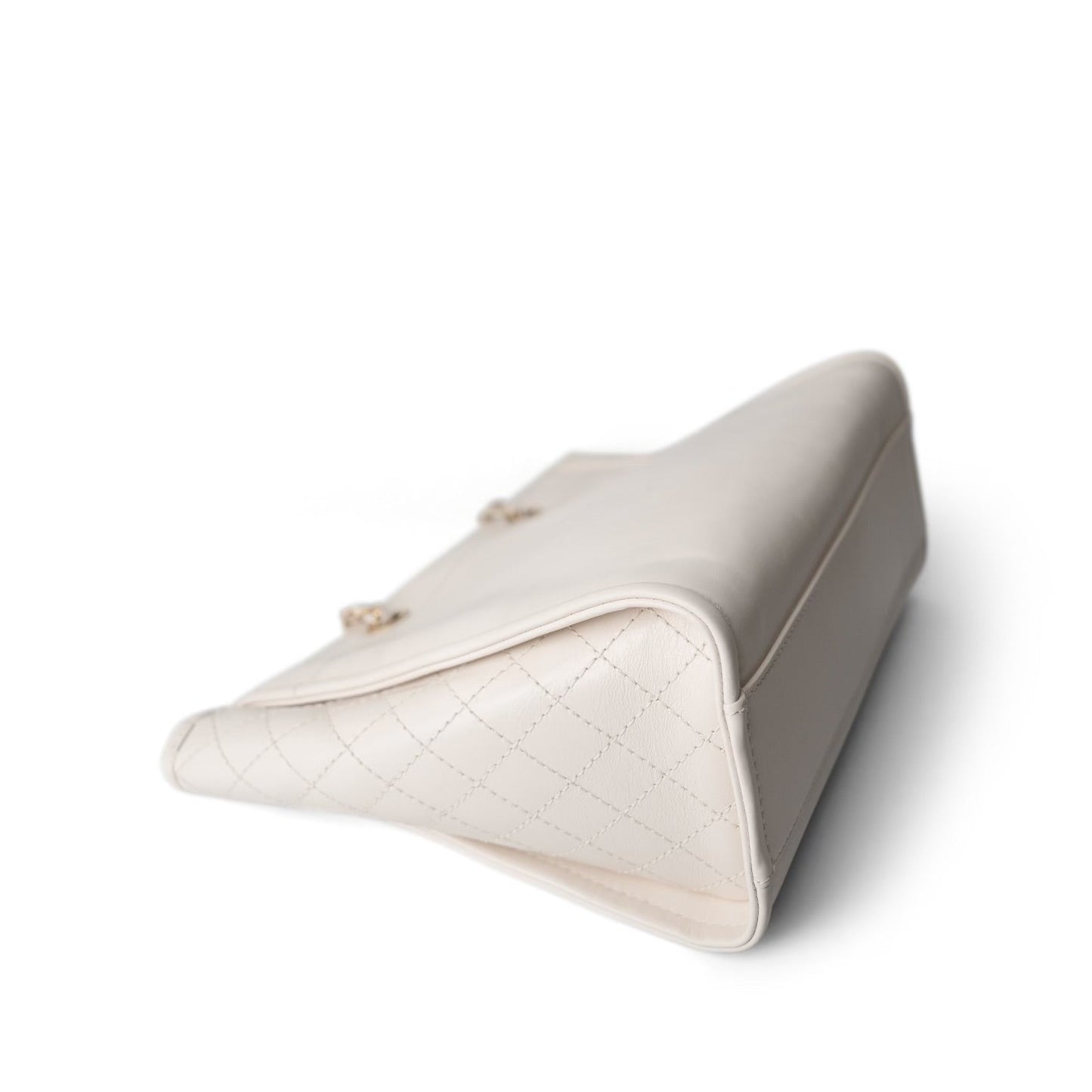 White Calfskin Quilted Embellished Deauville Tote Aged GHW