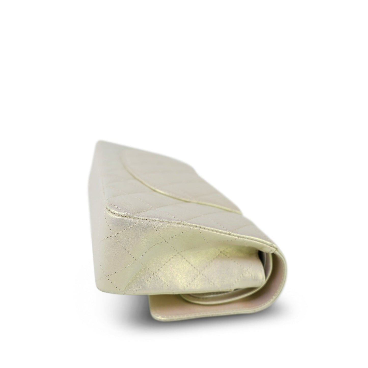 20B Iridescent White Calfskin Quilted Classic Flap Medium Light Gold Hardware