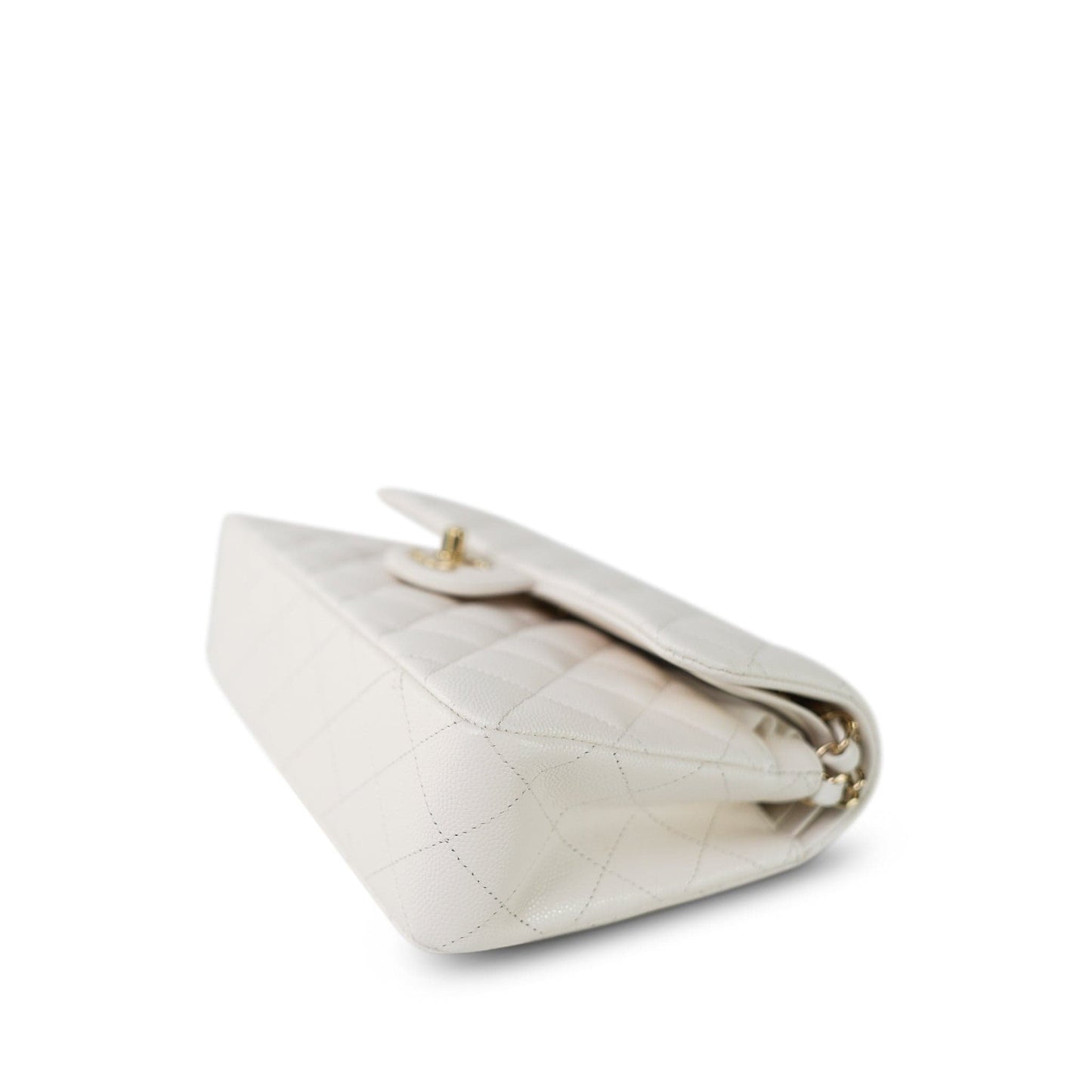 21B White Caviar Quilted Classic Flap Small Light Gold Hardware