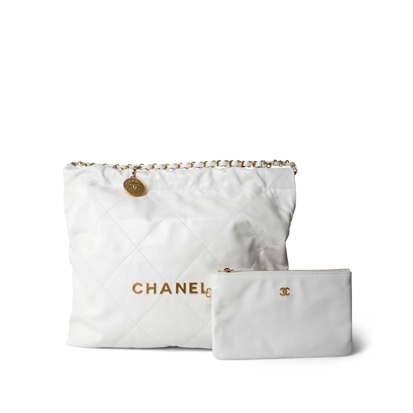 White Calfskin Quilted 22 Hobo Bag Medium Antique Gold Hardware