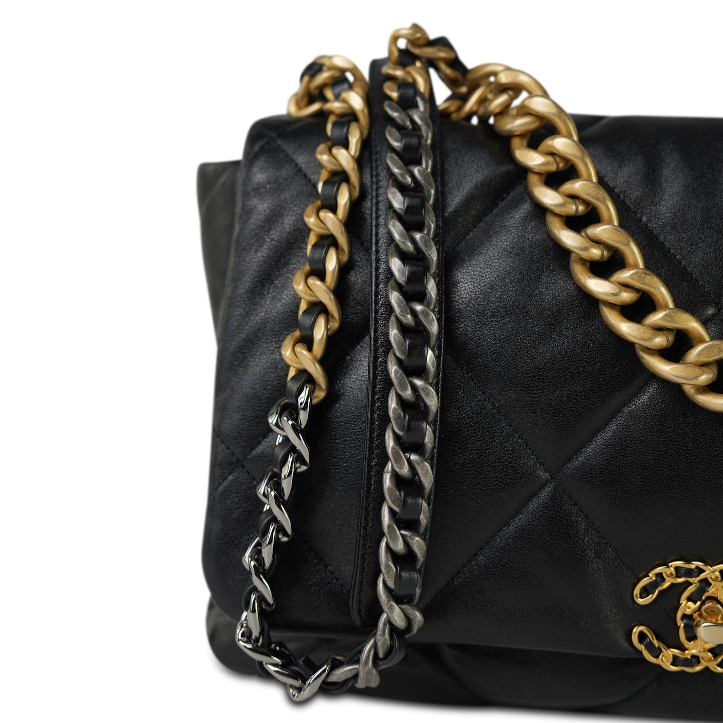 20S Black Goatskin Quilted Maxi 19 Flap Mixed Hardware