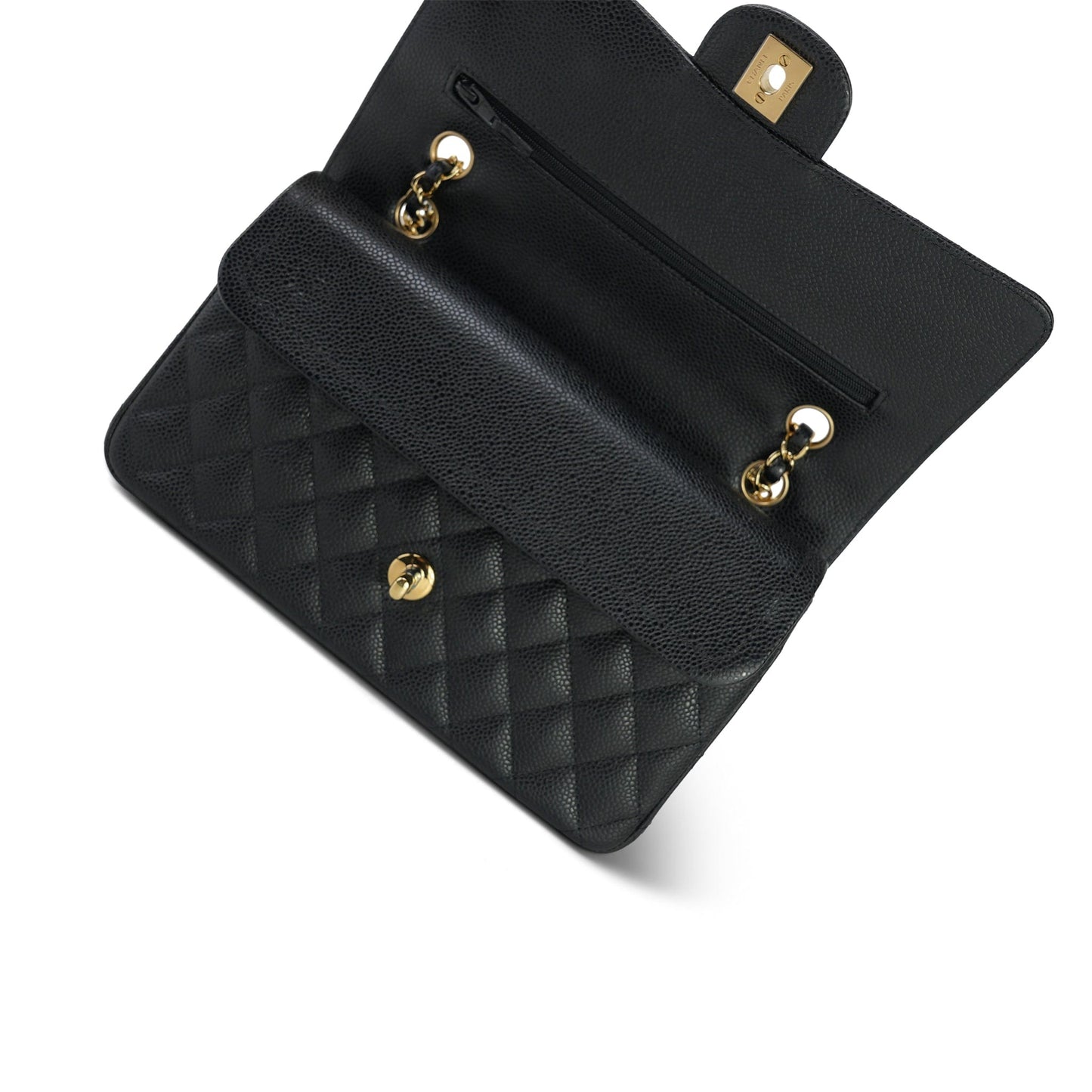 20S Black Caviar Quilted Classic Flap Medium Gold Hardware