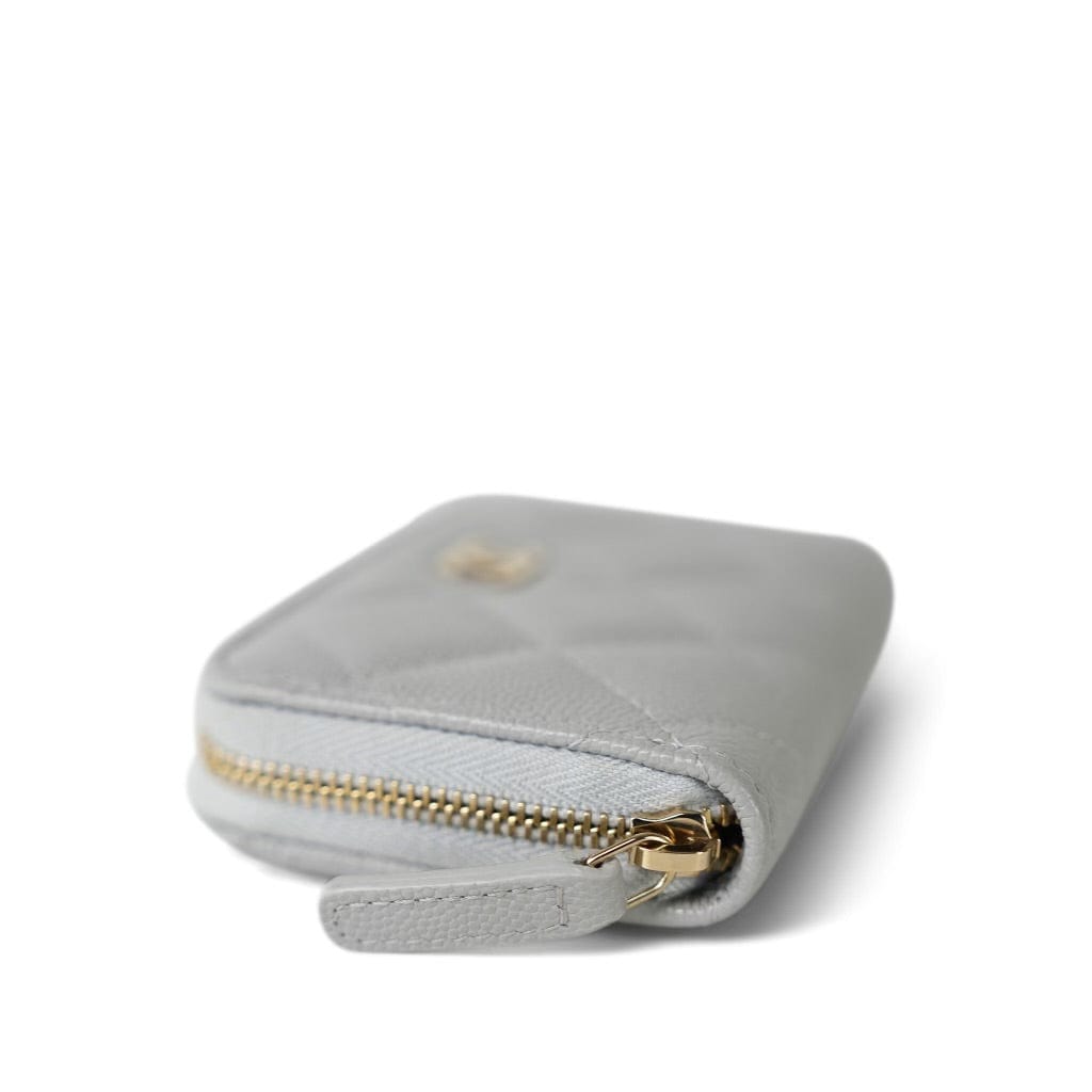 21A Light Grey Caviar Quilted Zip Coin Purse