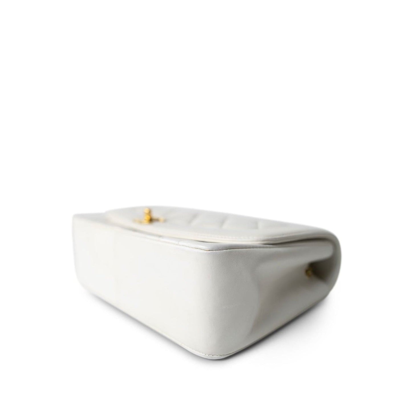 White Lambskin Quilted Diana Flap Medium Gold Hardware