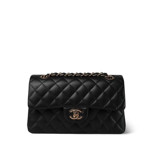 21B Black Lambskin Quilted Classic Flap Small Rose Gold Hardware