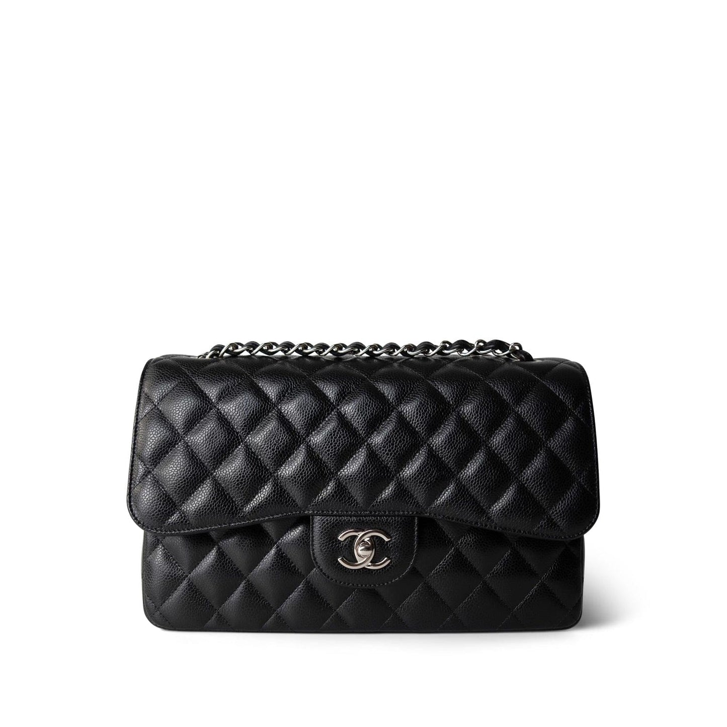 18B Black Caviar Quilted Jumbo Classic Flap SHW