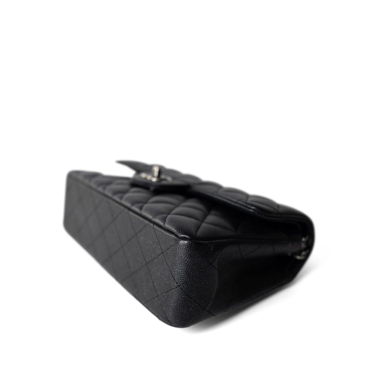 18C Charcoal Glittery Caviar Quilted Classic Flap Small