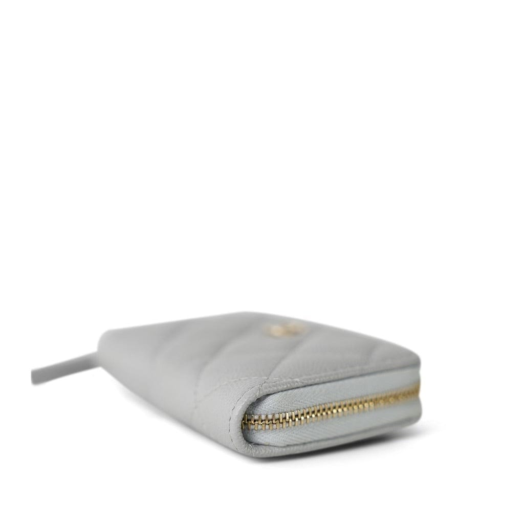 21A Light Grey Caviar Quilted Zip Coin Purse