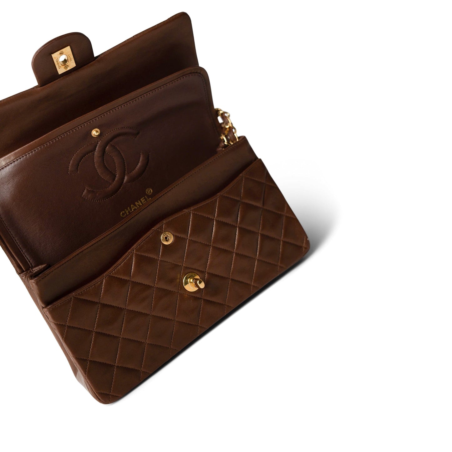 Vintage Brown Lambskin Quilted Classic Flap Bag Medium GHW