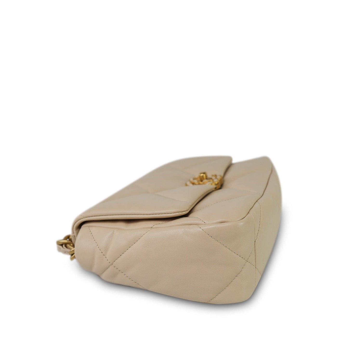 20A Beige Goatskin Quilted 19 Flap Small Mixed Hardware