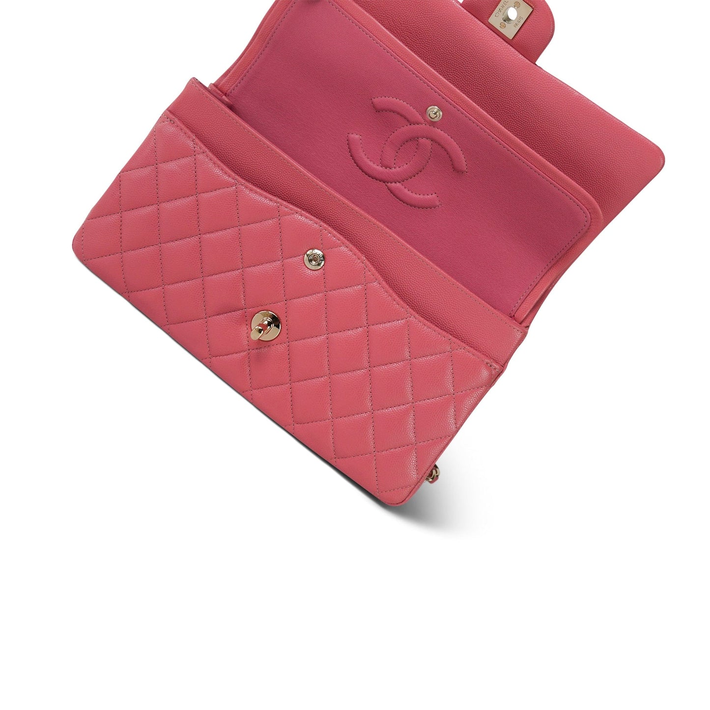 18S Pink Caviar Medium Quilted Classic Double Flap Light Gold Hardware