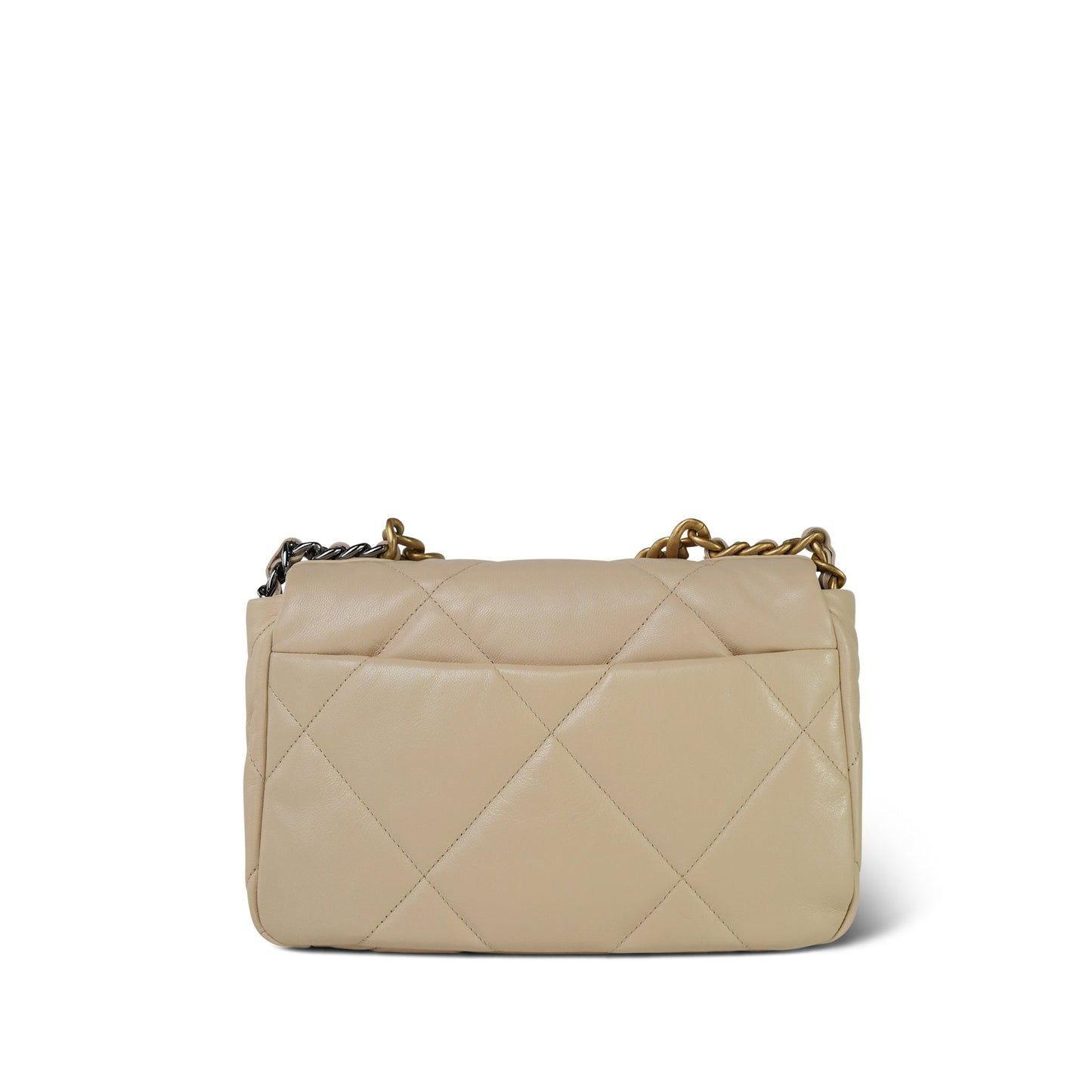 20A Beige Goatskin Quilted 19 Flap Small Mixed Hardware