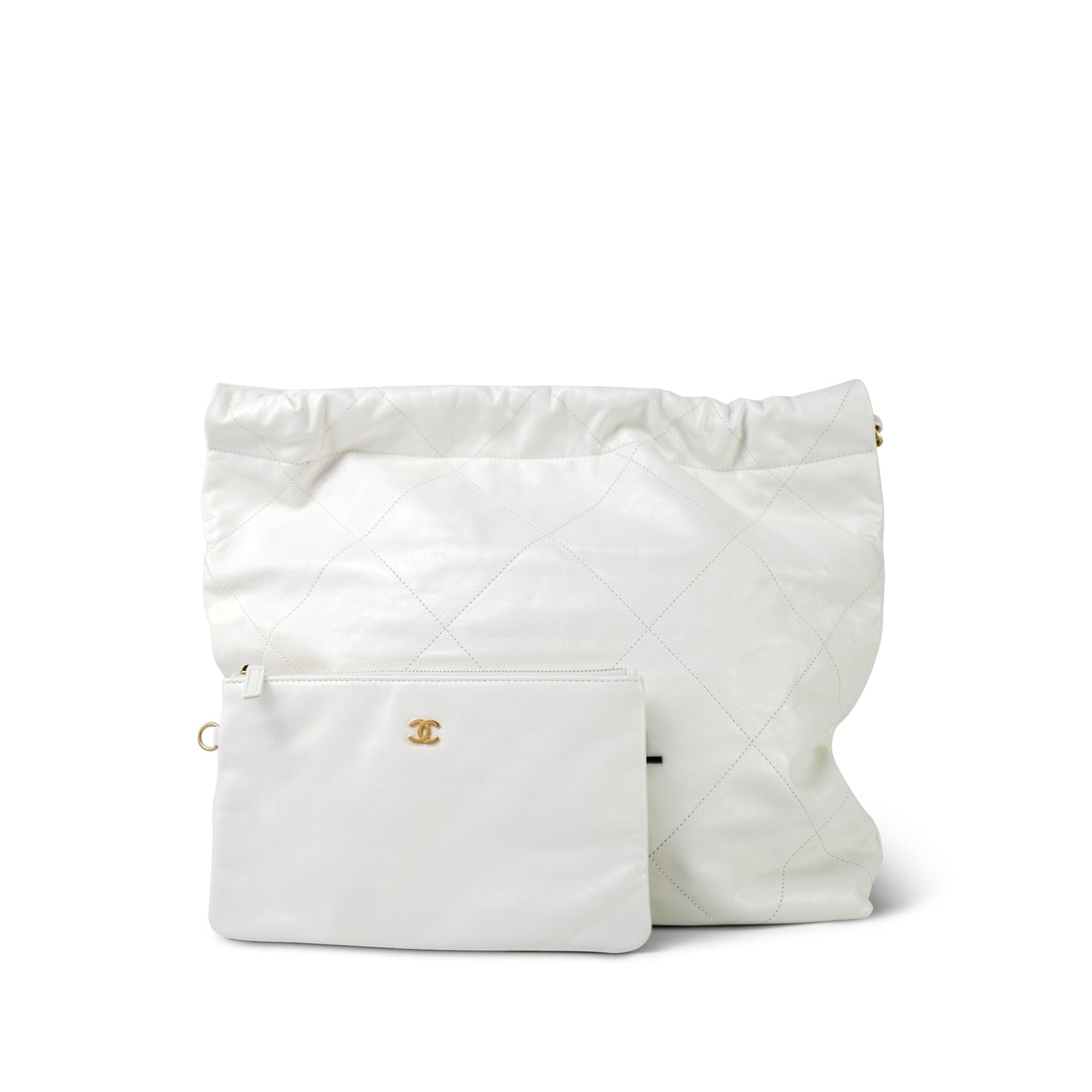 White Calfskin Quilted 22 Hobo Bag Medium Black/Aged Gold Hardware