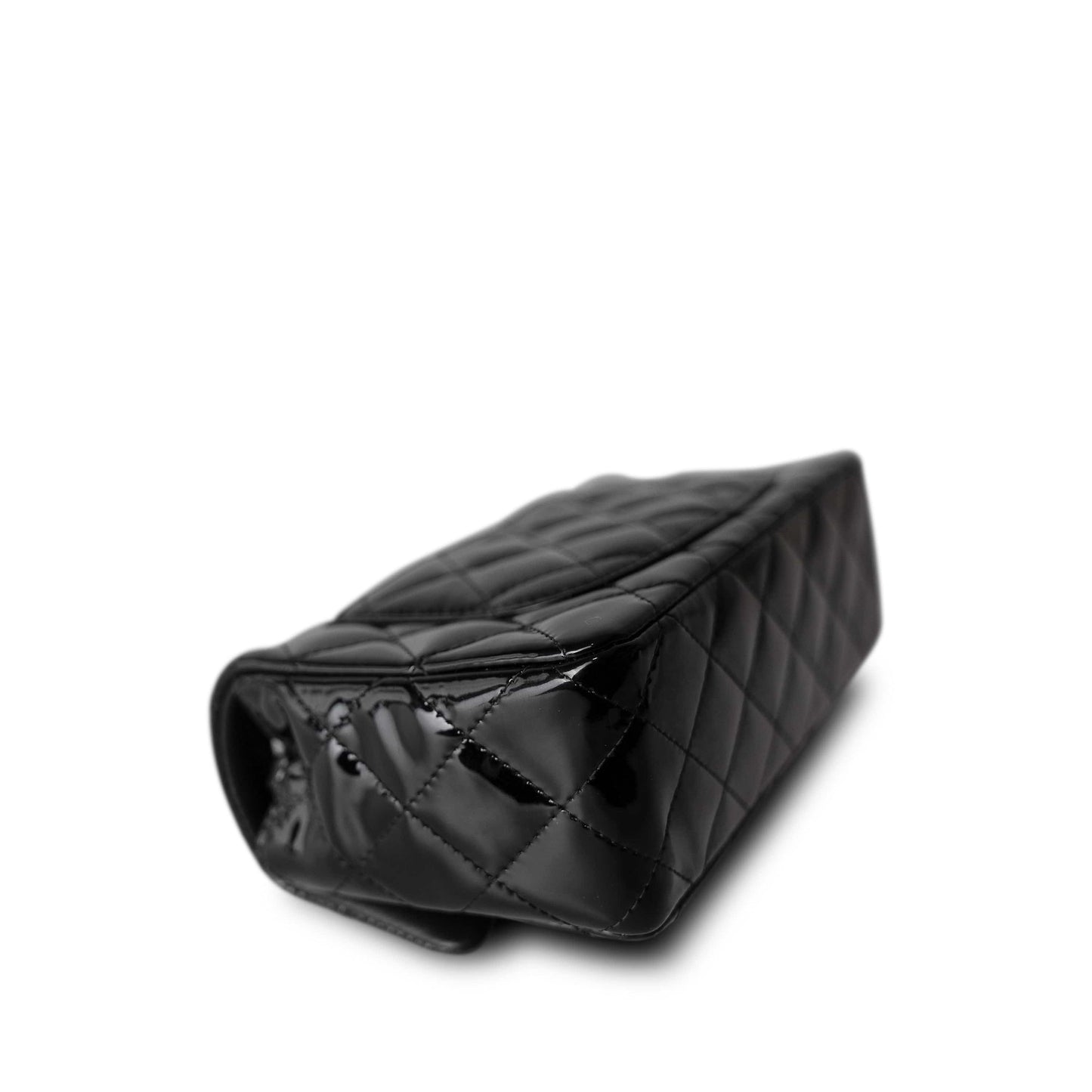 15B Black Patent Quilted Mini Rectangular Flap Silver Hardware