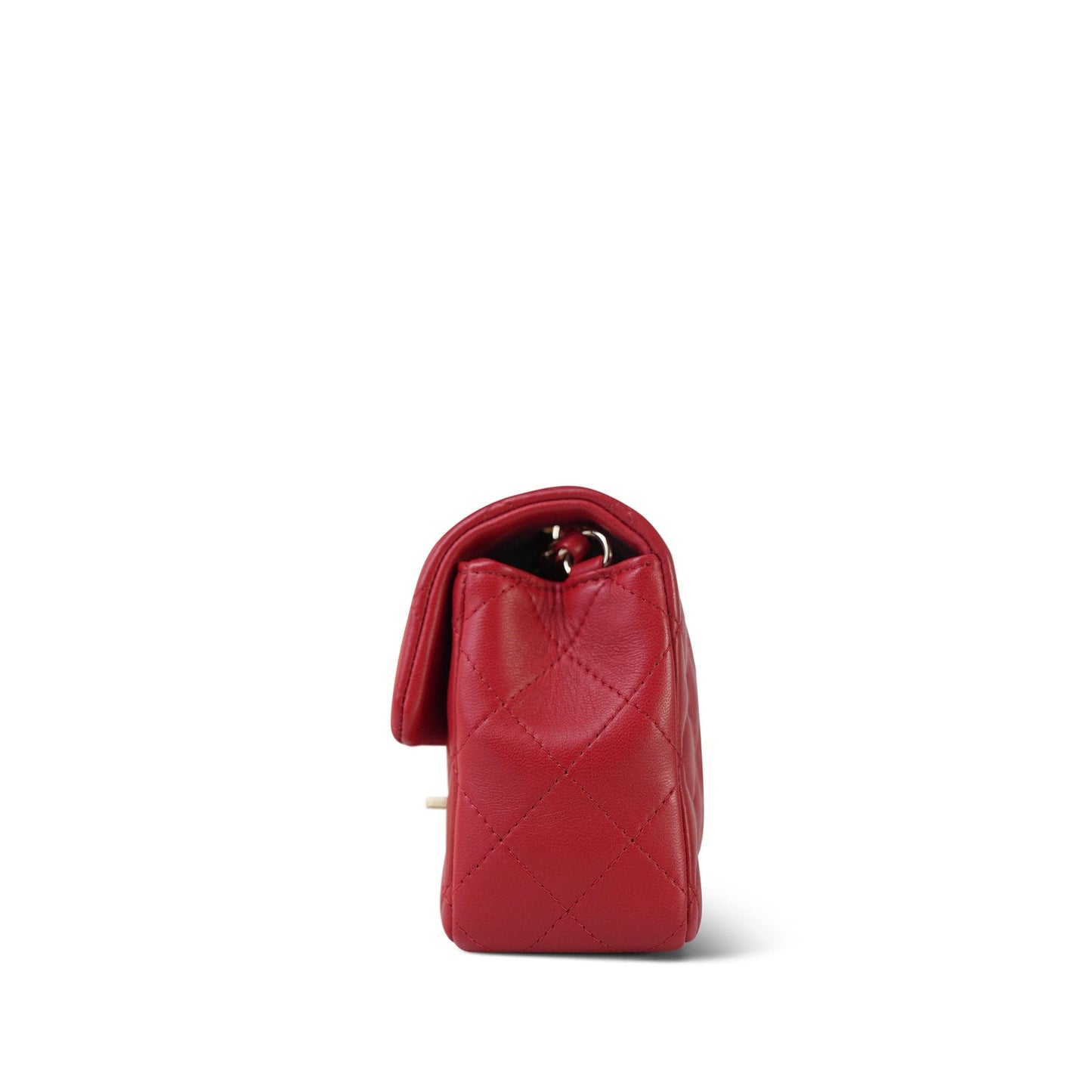 20S Red Lambskin Quilted Mini Rectangular Flap Light Gold Hardware