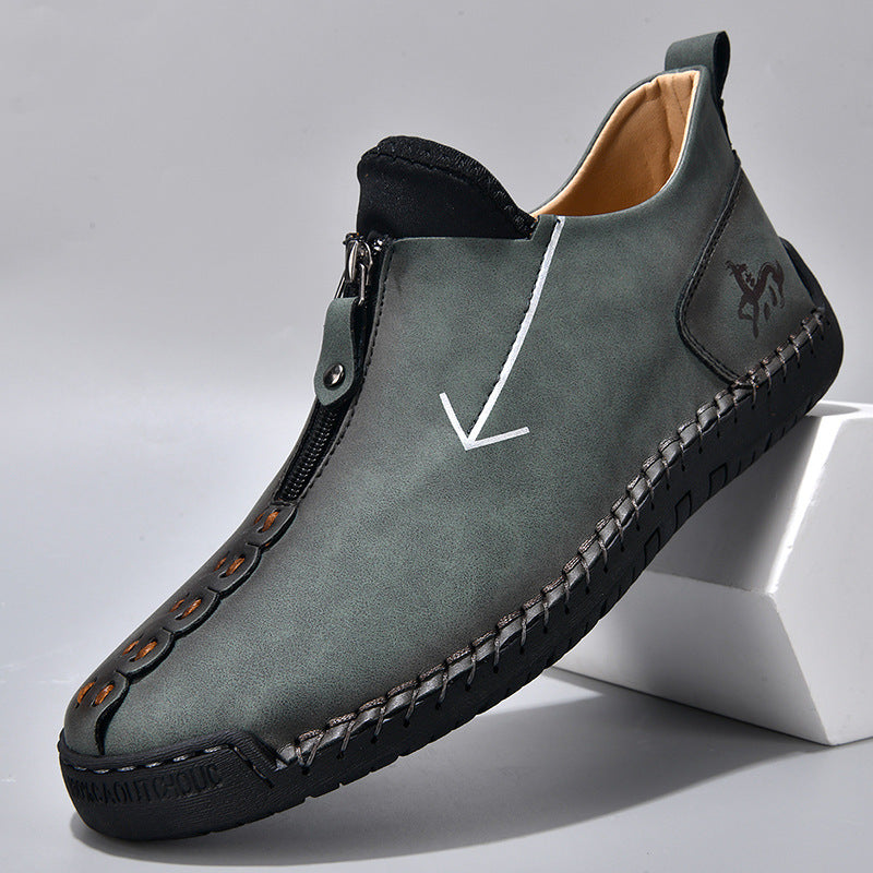 Men's Leather Zipper Hand-stitched Boots