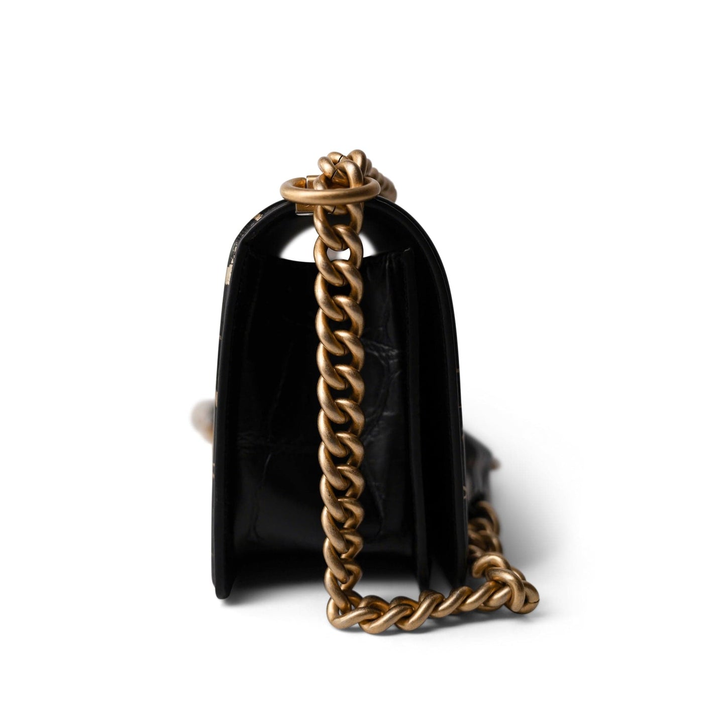 19A Old Medium Le Boy Black and Gold Crocodile Embossed Graffiti