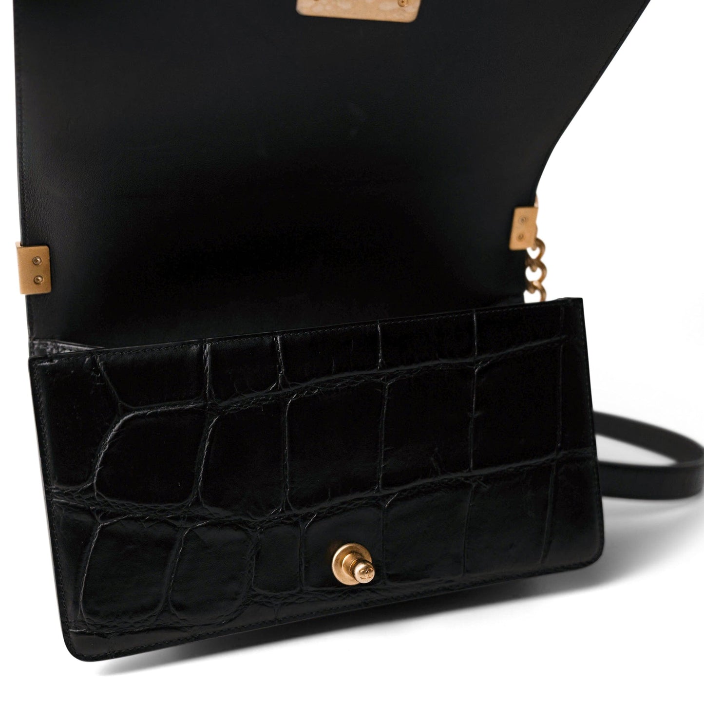 19A Old Medium Le Boy Black and Gold Crocodile Embossed Graffiti