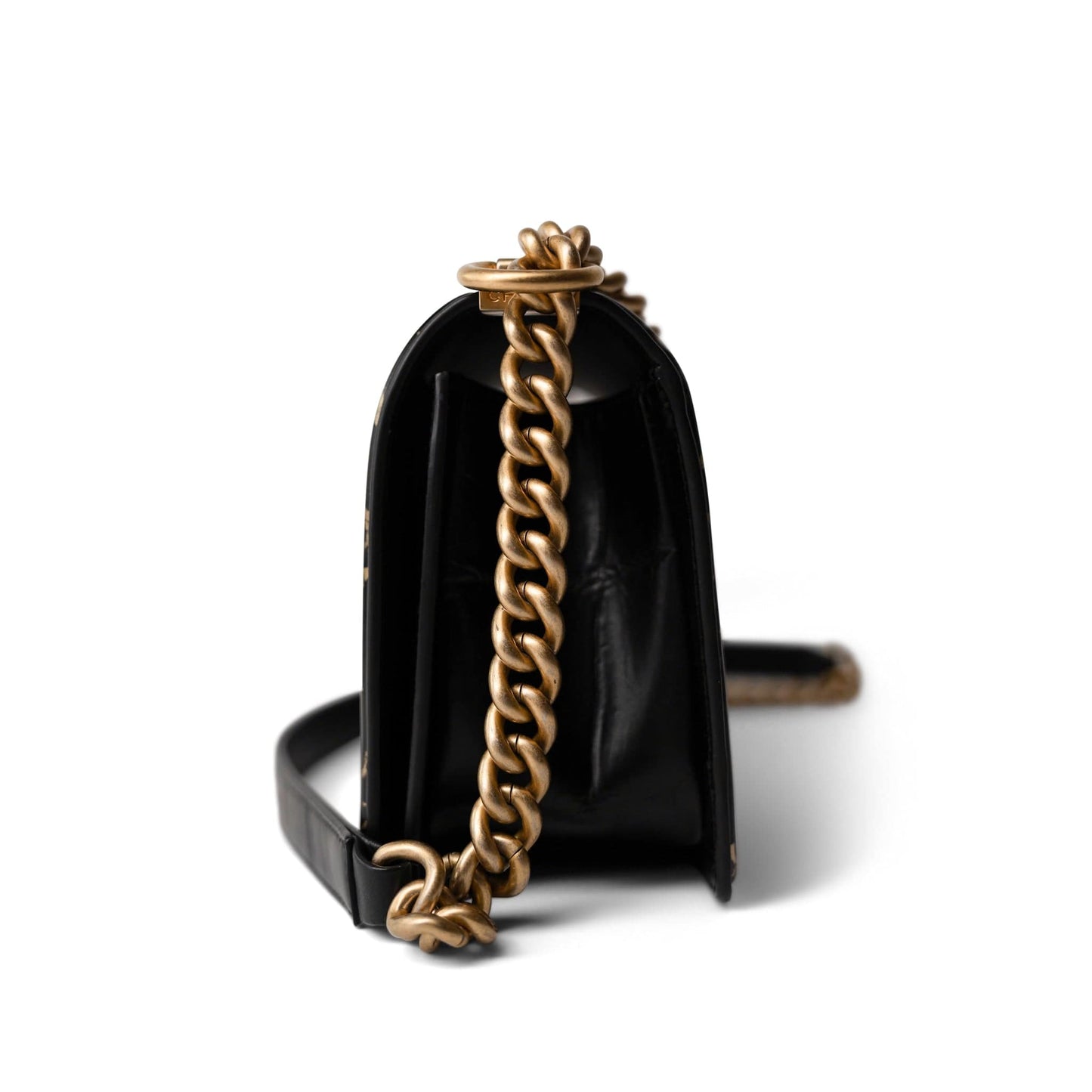 19A Old Medium Le Boy Black and Gold Crocodile Embossed Graffiti