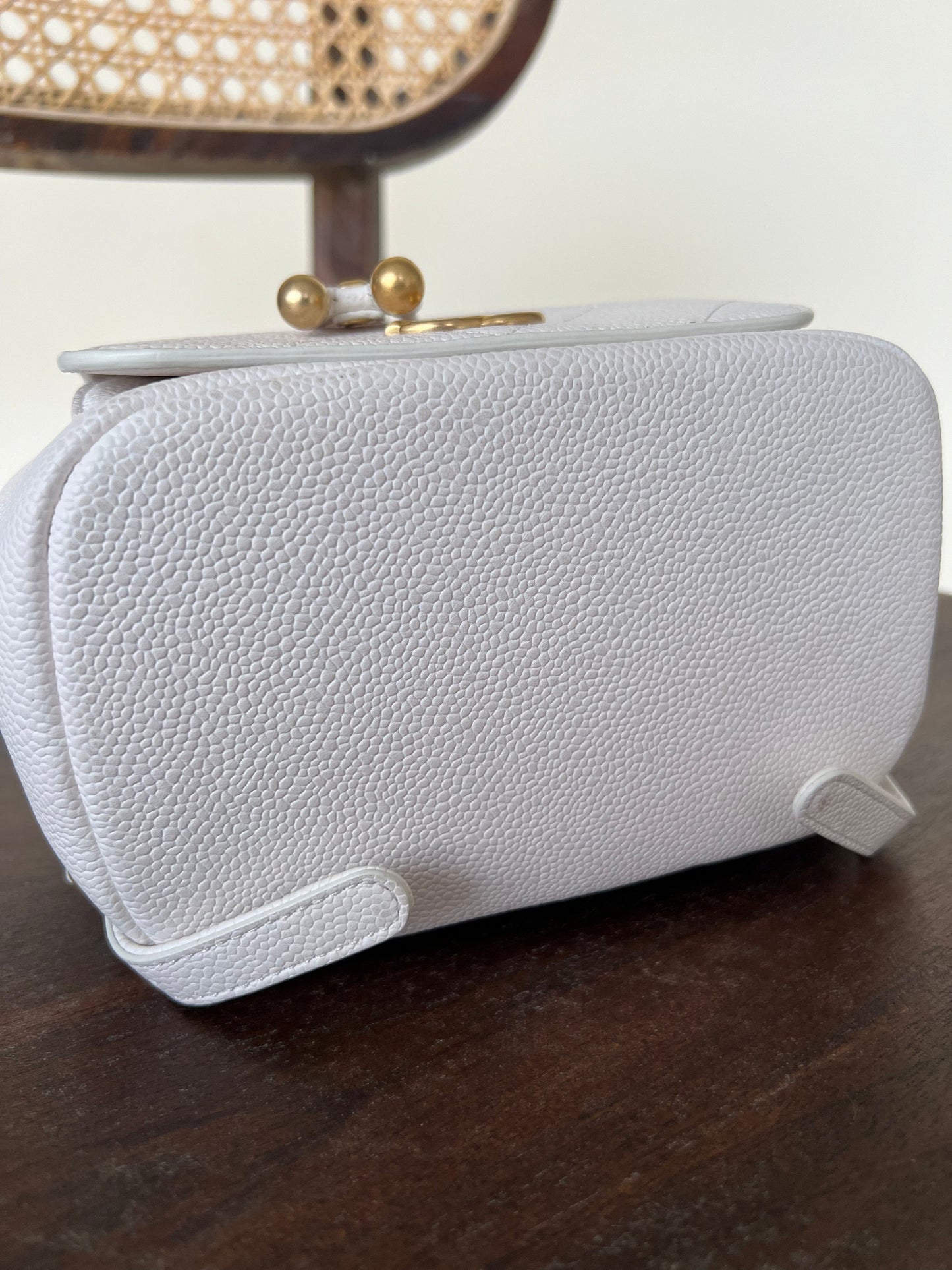 White Caviar Quilted BackPack w/ Aged Gold Hardware