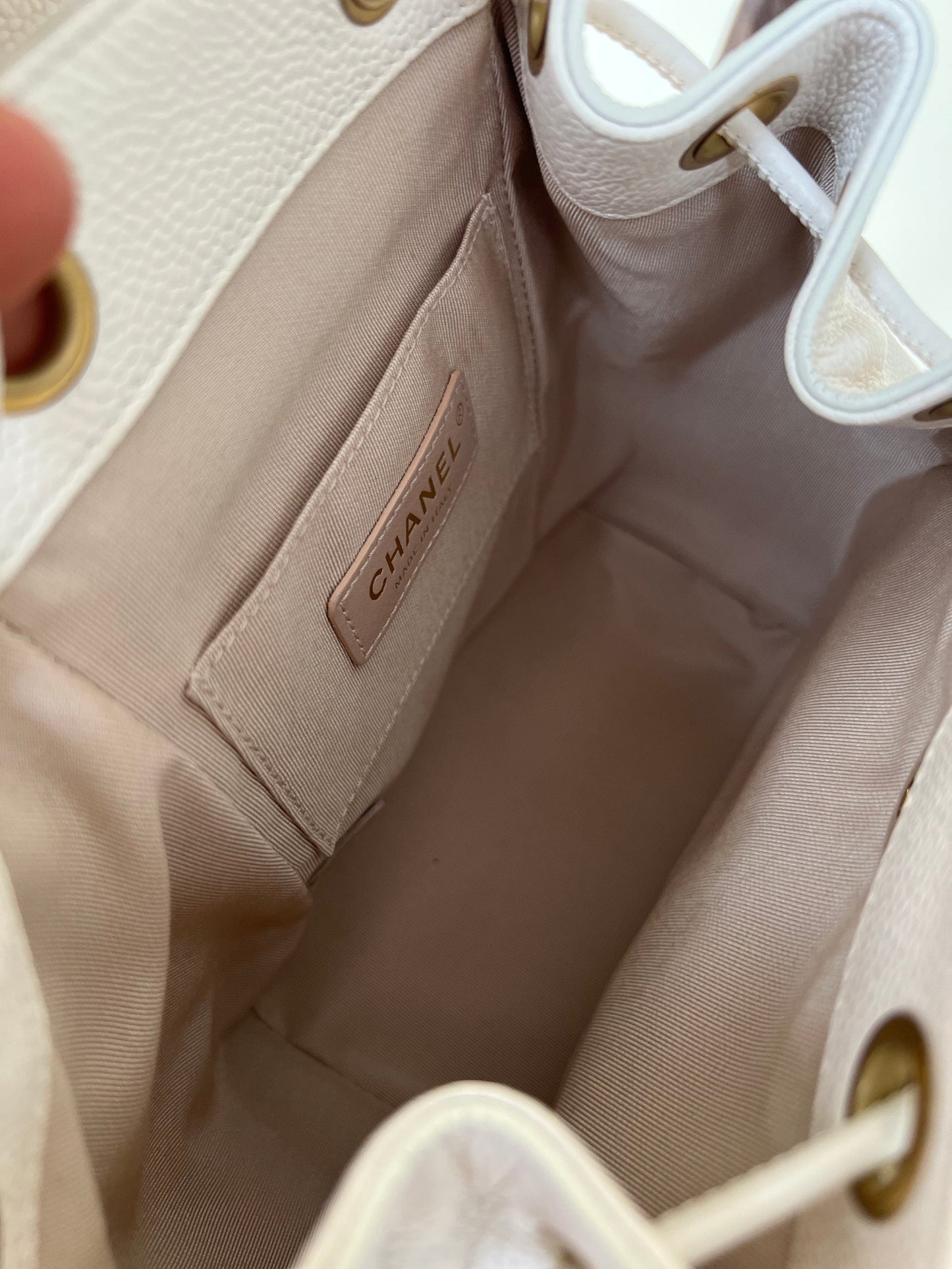 White Caviar Quilted BackPack w/ Aged Gold Hardware