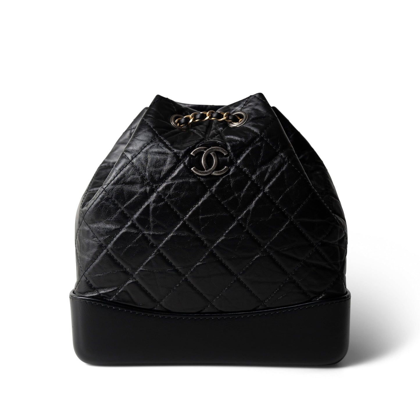 19C Black Aged Calfskin Quilted Gabrielle Backpack
