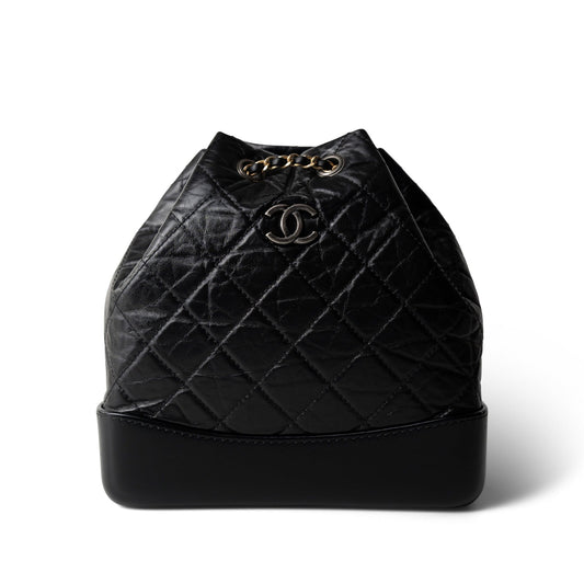19C Black Aged Calfskin Quilted Gabrielle Backpack