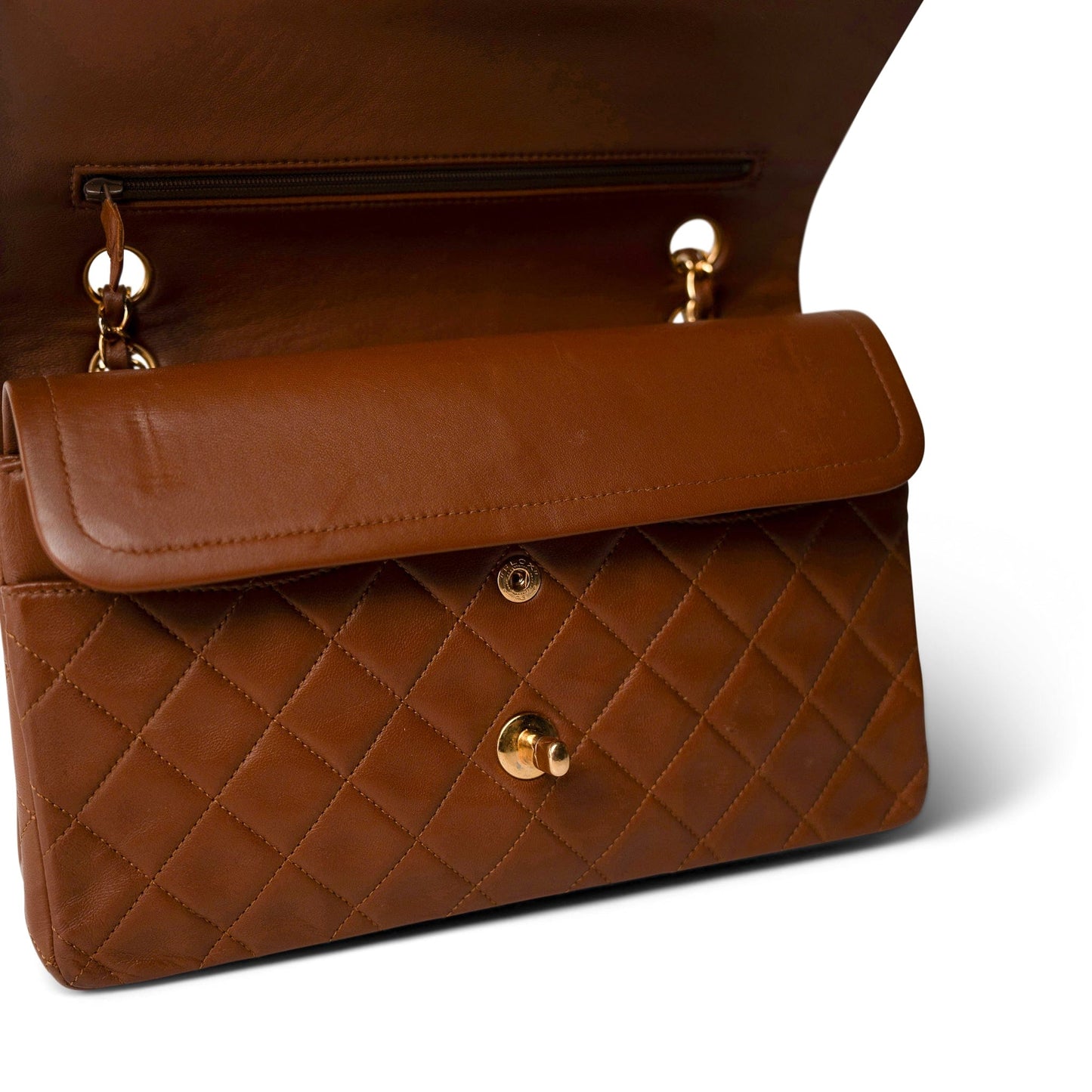 Vintage Brown Lambskin Quilted Classic Flap Medium Gold Hardware