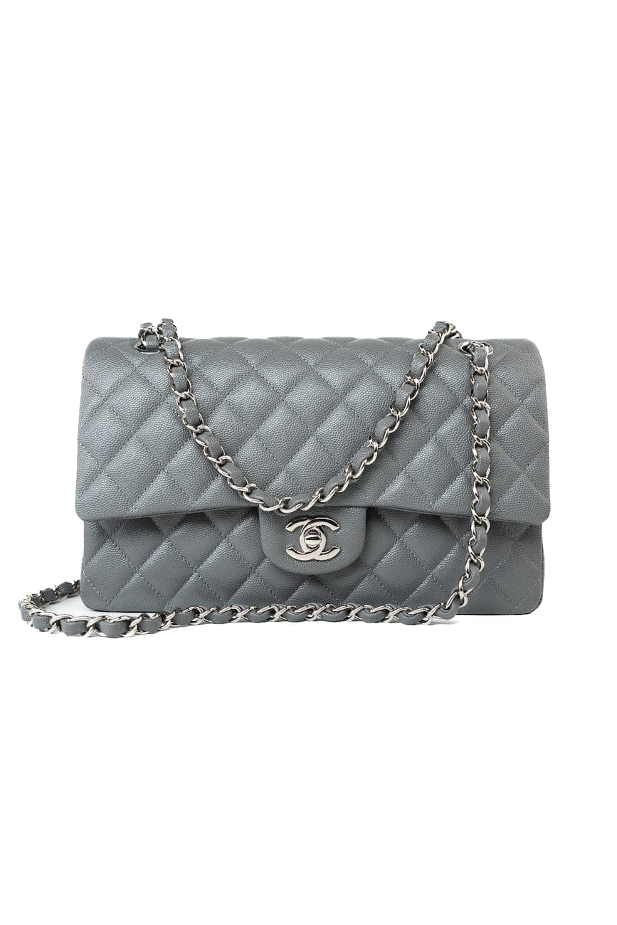 17B Grey Caviar Quilted Classic Flap Medium Silver Hardware