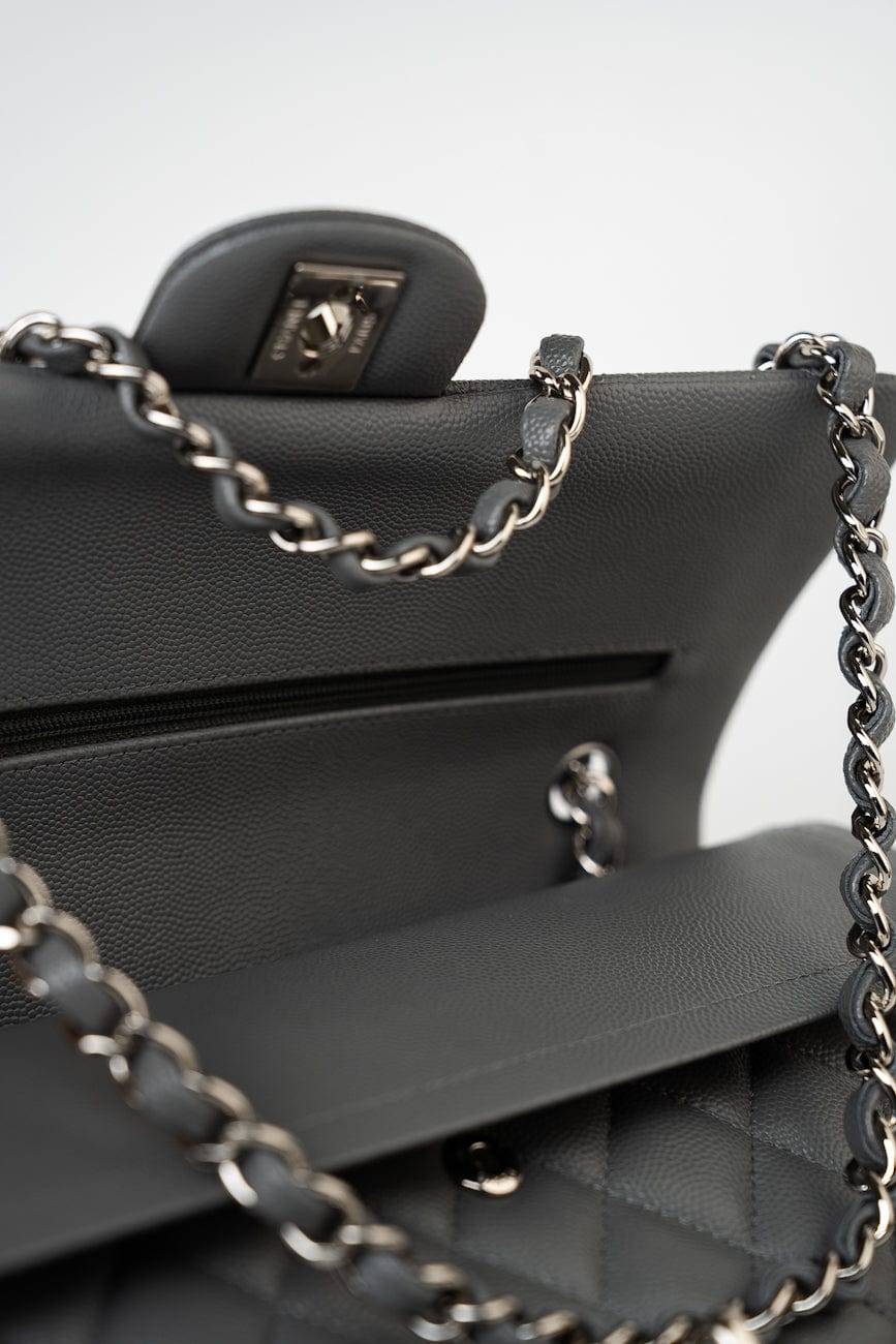 17B Grey Caviar Quilted Classic Flap Medium Silver Hardware