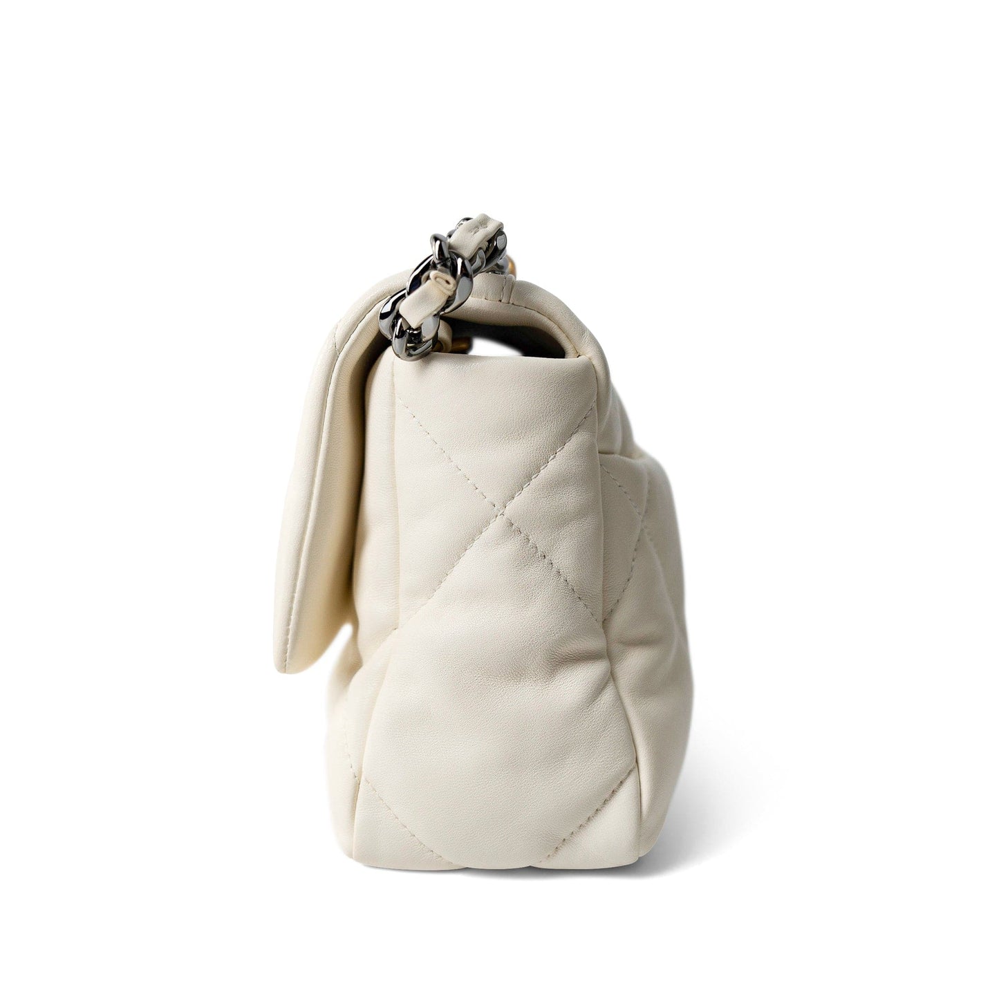 White Lambskin Quilted 19 Flap Small Mixed Hardware