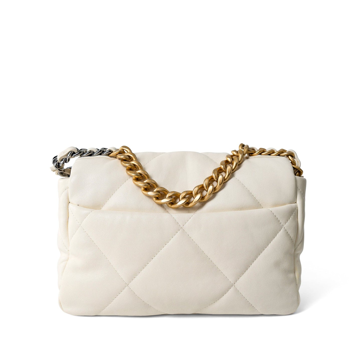 White Lambskin Quilted 19 Flap Small Mixed Hardware