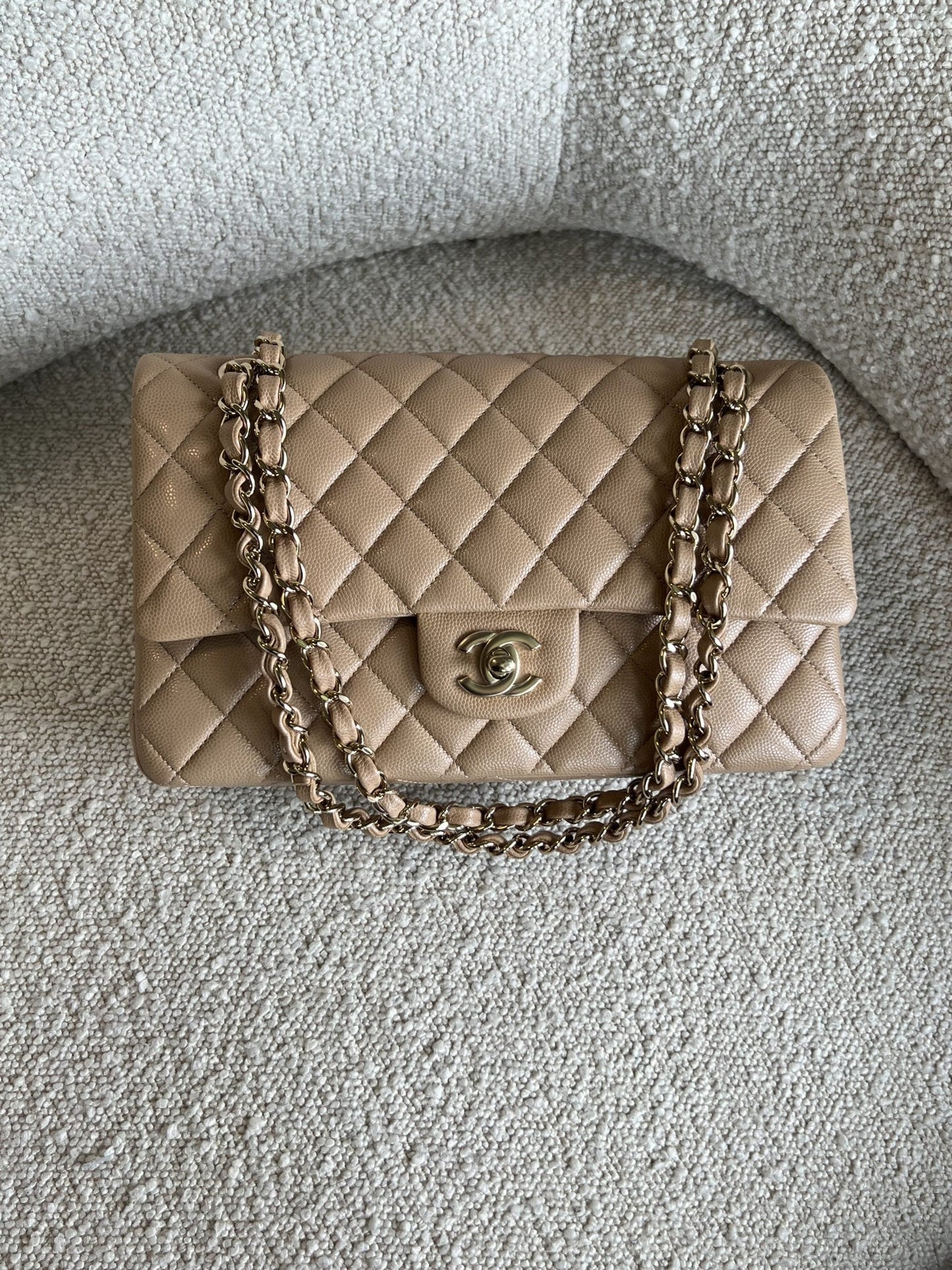 19B Dark Beige Caviar Quilted Classic Flap Medium LGHW