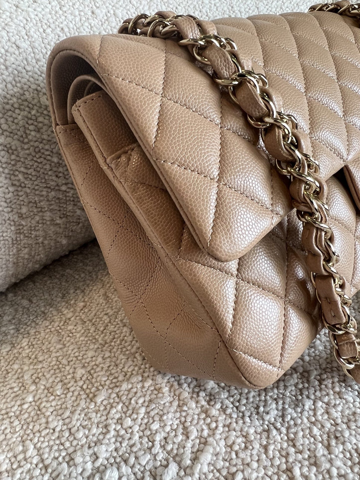 19B Dark Beige Caviar Quilted Classic Flap Medium LGHW