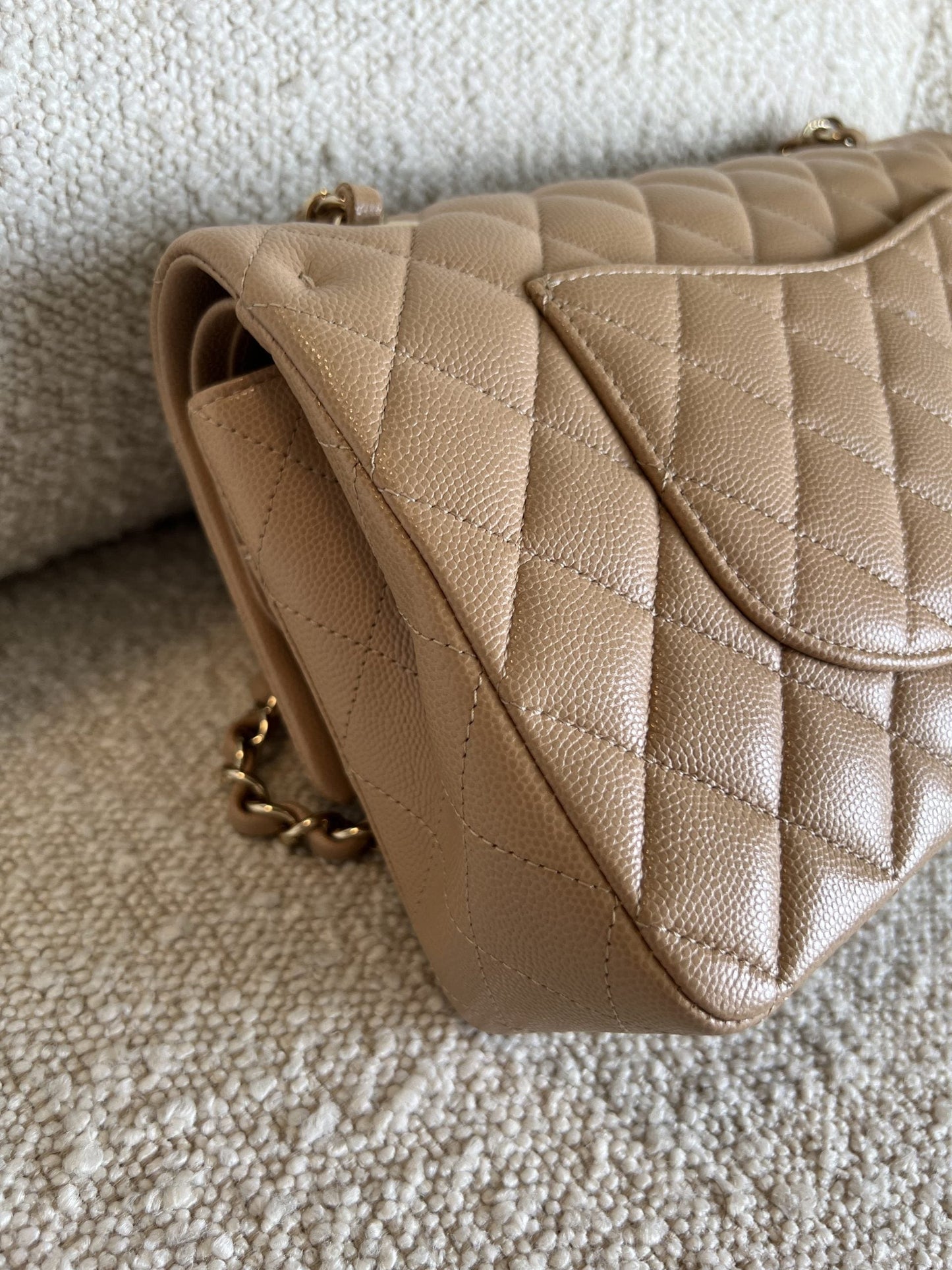 19B Dark Beige Caviar Quilted Classic Flap Medium LGHW